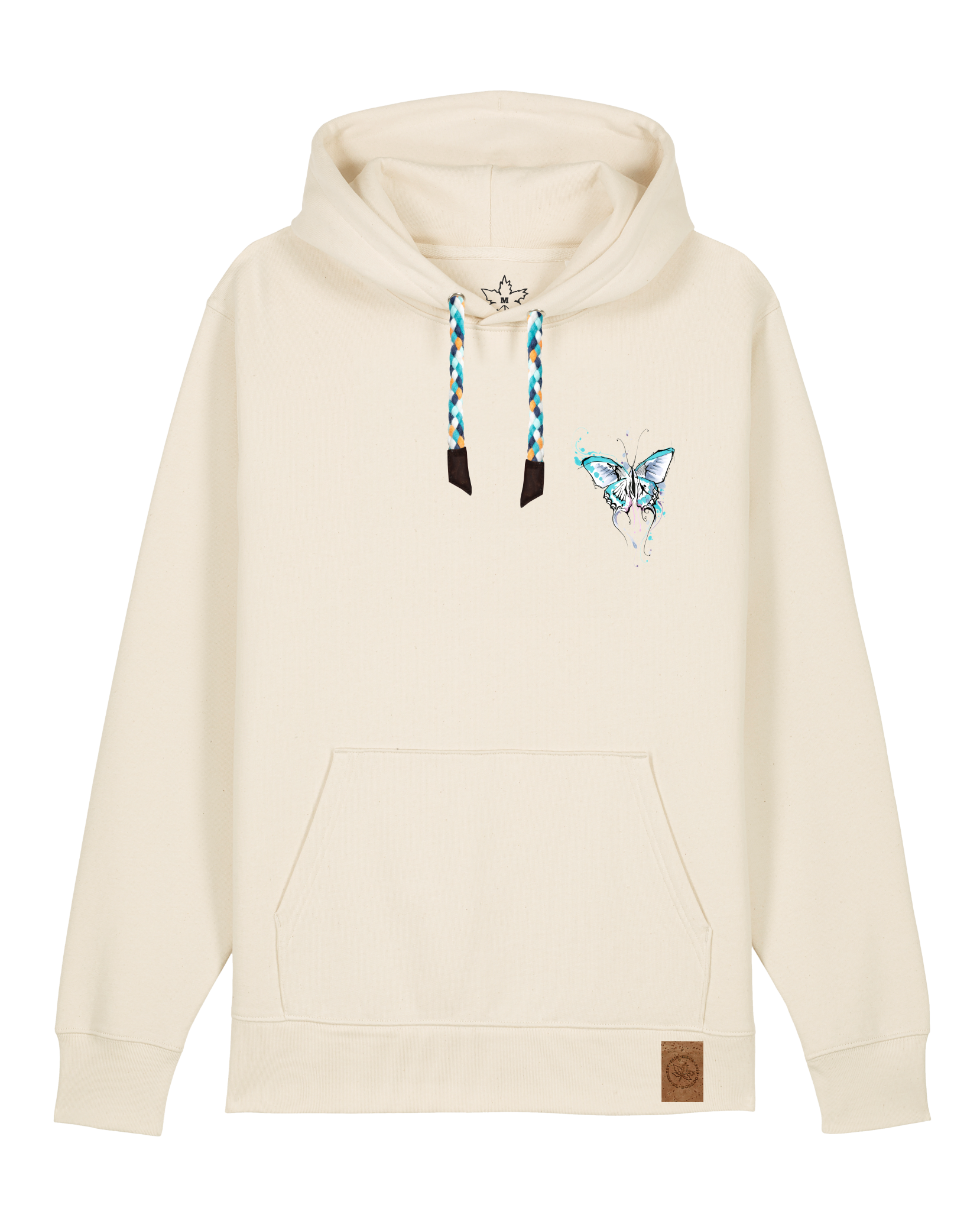 bio-unisex-medium fit-hoodie-witchout words (backprint)-stsu177-natur-blaue kordel-front