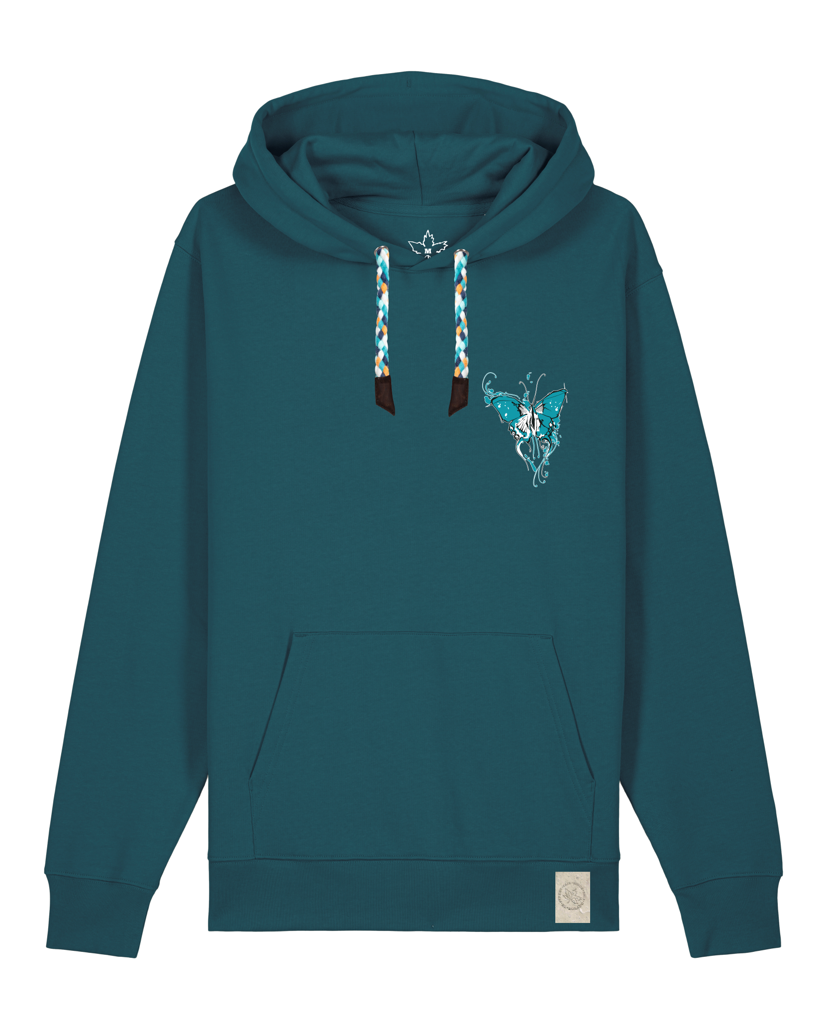 bio-unisex-medium fit-hoodie-witchout words (backprint)-stsu177-nordmanntanne-blaue kordel-front