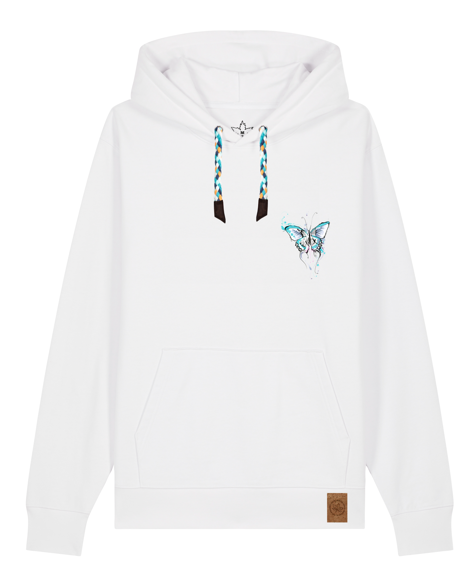 bio-unisex-medium fit-hoodie-witchout words (backprint)-stsu177-weiß-blaue kordel-front