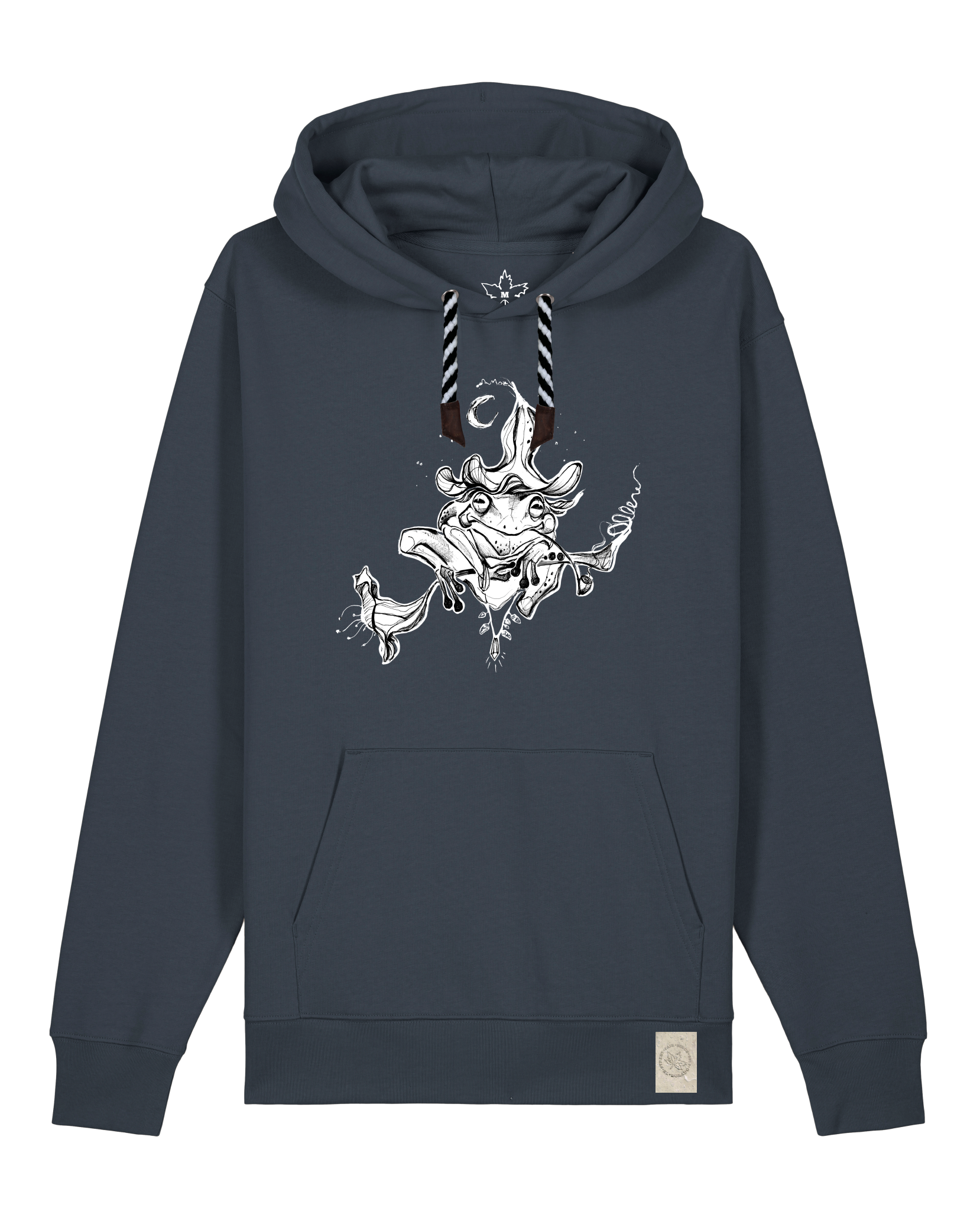 bio-unisex-medium fit-hoodie-zauberfrosch-stsu177-blaubeernacht-sw kordel-front