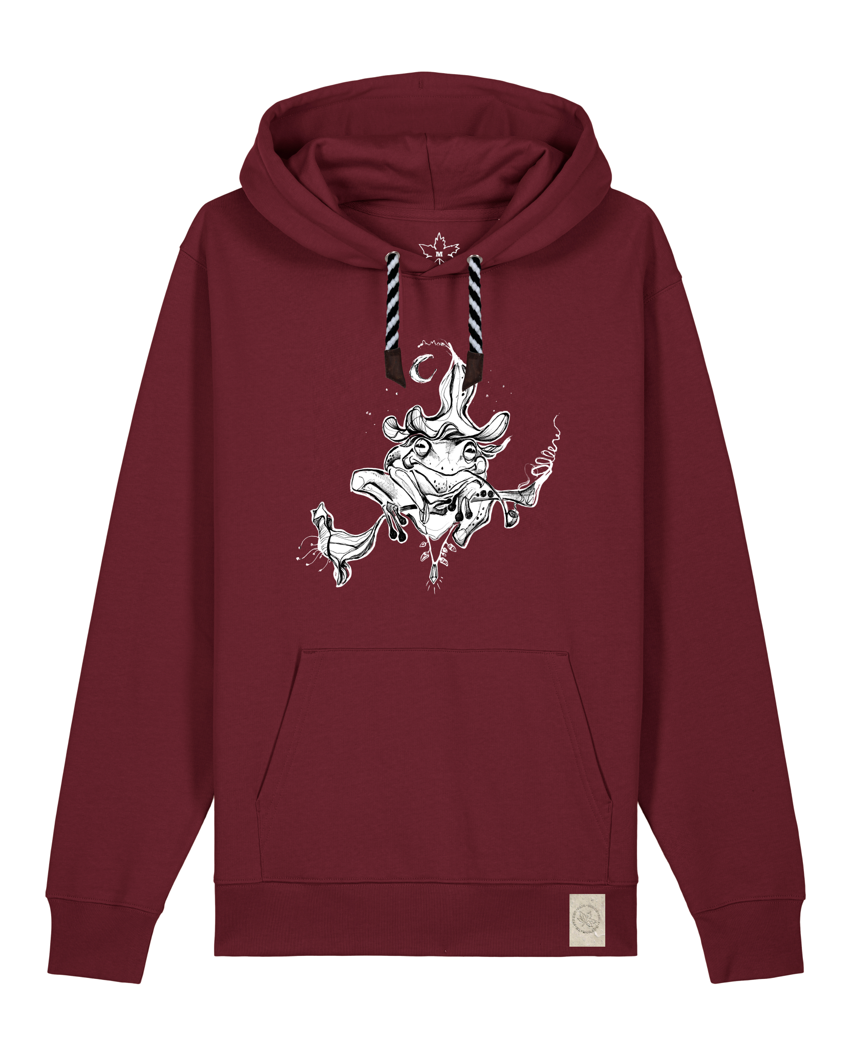 bio-unisex-medium fit-hoodie-zauberfrosch-stsu177-burgunder rot-sw kordel-front