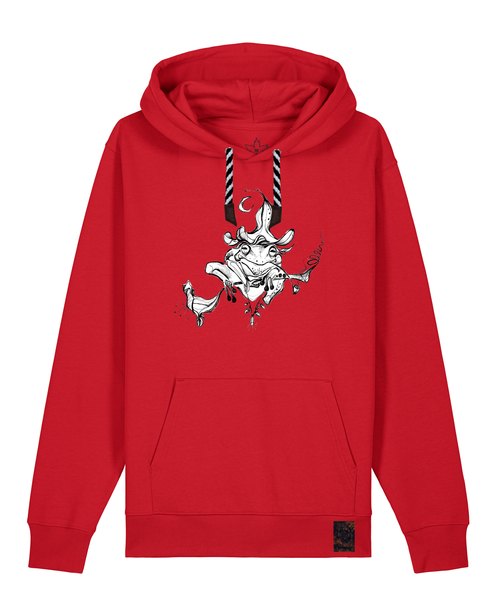 bio-unisex-medium fit-hoodie-zauberfrosch-stsu177-erdbeere-sw kordel-front