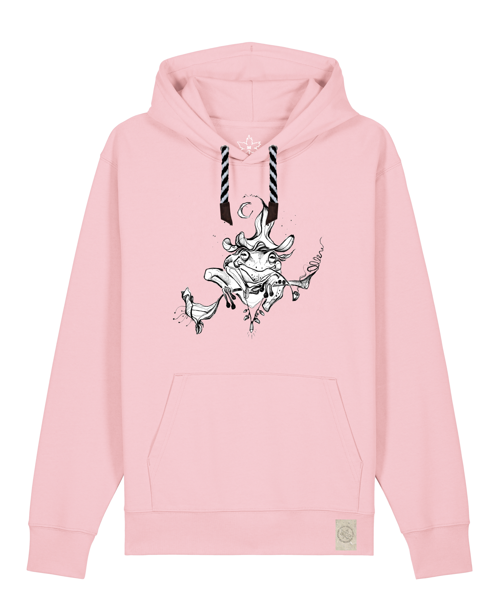 bio-unisex-medium fit-hoodie-zauberfrosch-stsu177-flamingo-sw kordel-front