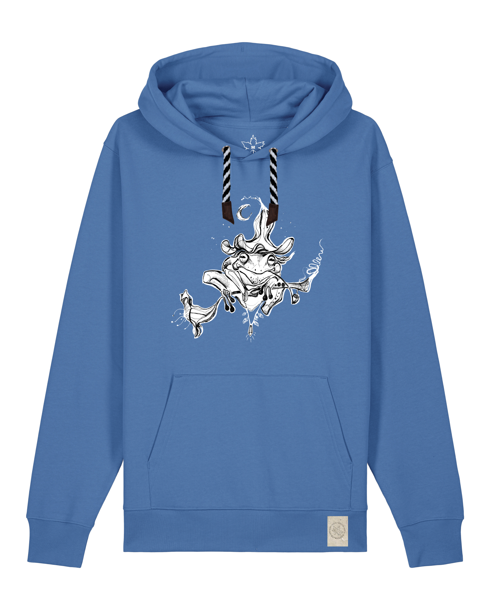 bio-unisex-medium fit-hoodie-zauberfrosch-stsu177-hortensie-sw kordel-front