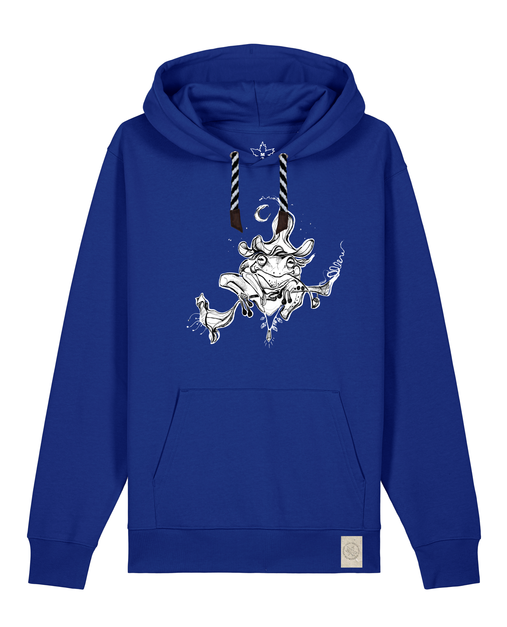 bio-unisex-medium fit-hoodie-zauberfrosch-stsu177-kornblume-sw kordel-front