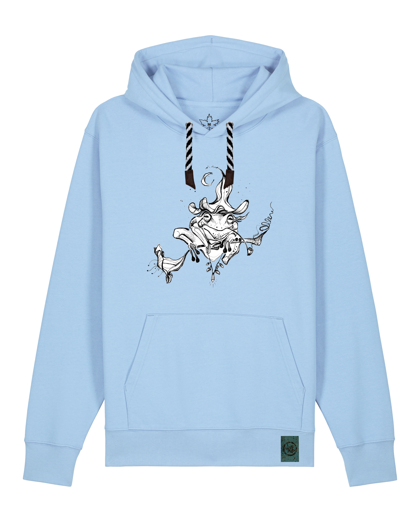 bio-unisex-medium fit-hoodie-zauberfrosch-stsu177-lagune-sw kordel-front