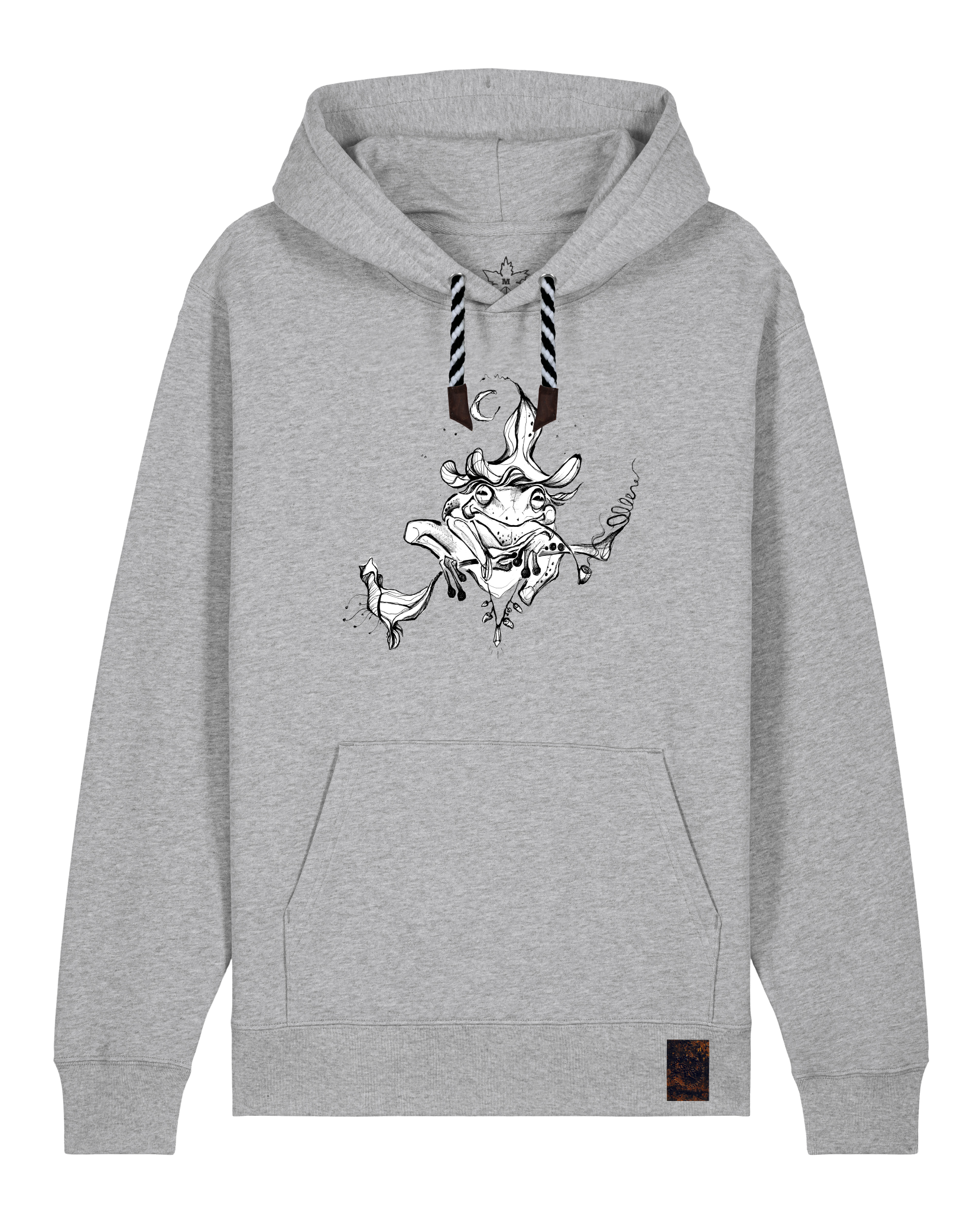 bio-unisex-medium fit-hoodie-zauberfrosch-stsu177-mausgrau-sw kordel-front