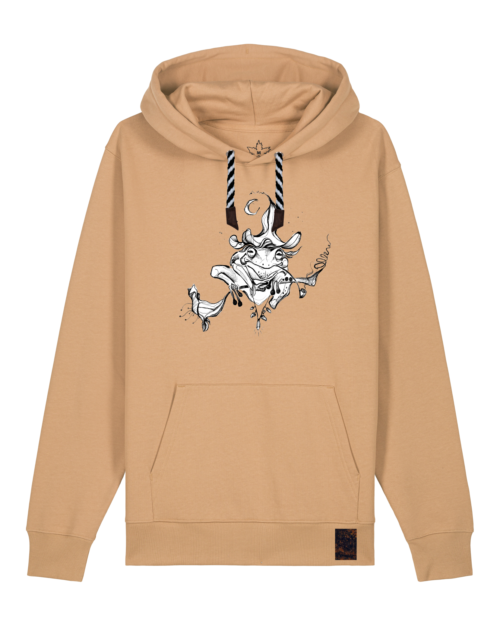 bio-unisex-medium fit-hoodie-zauberfrosch-stsu177-meersand-sw kordel-front