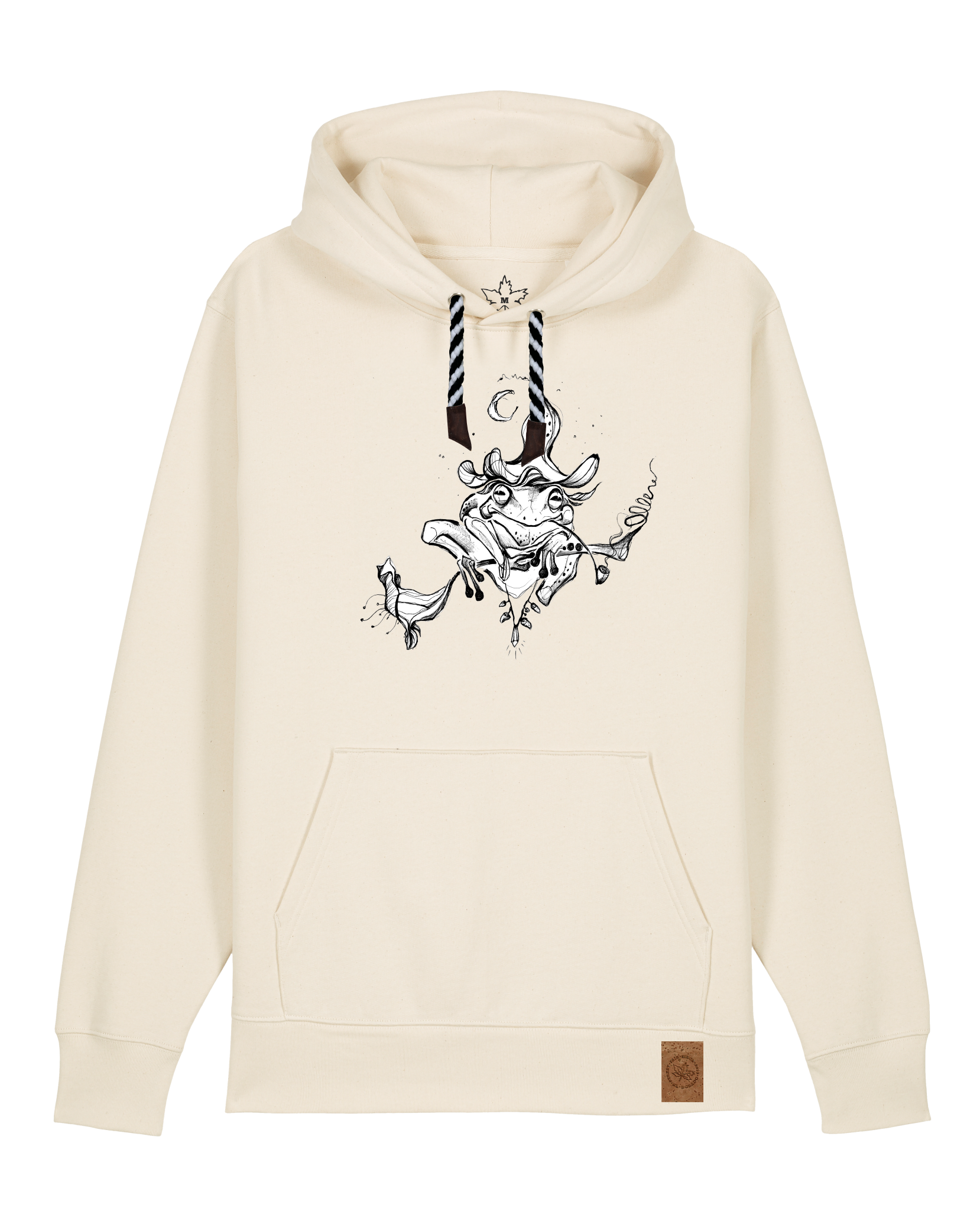 bio-unisex-medium fit-hoodie-zauberfrosch-stsu177-natur-sw kordel-front
