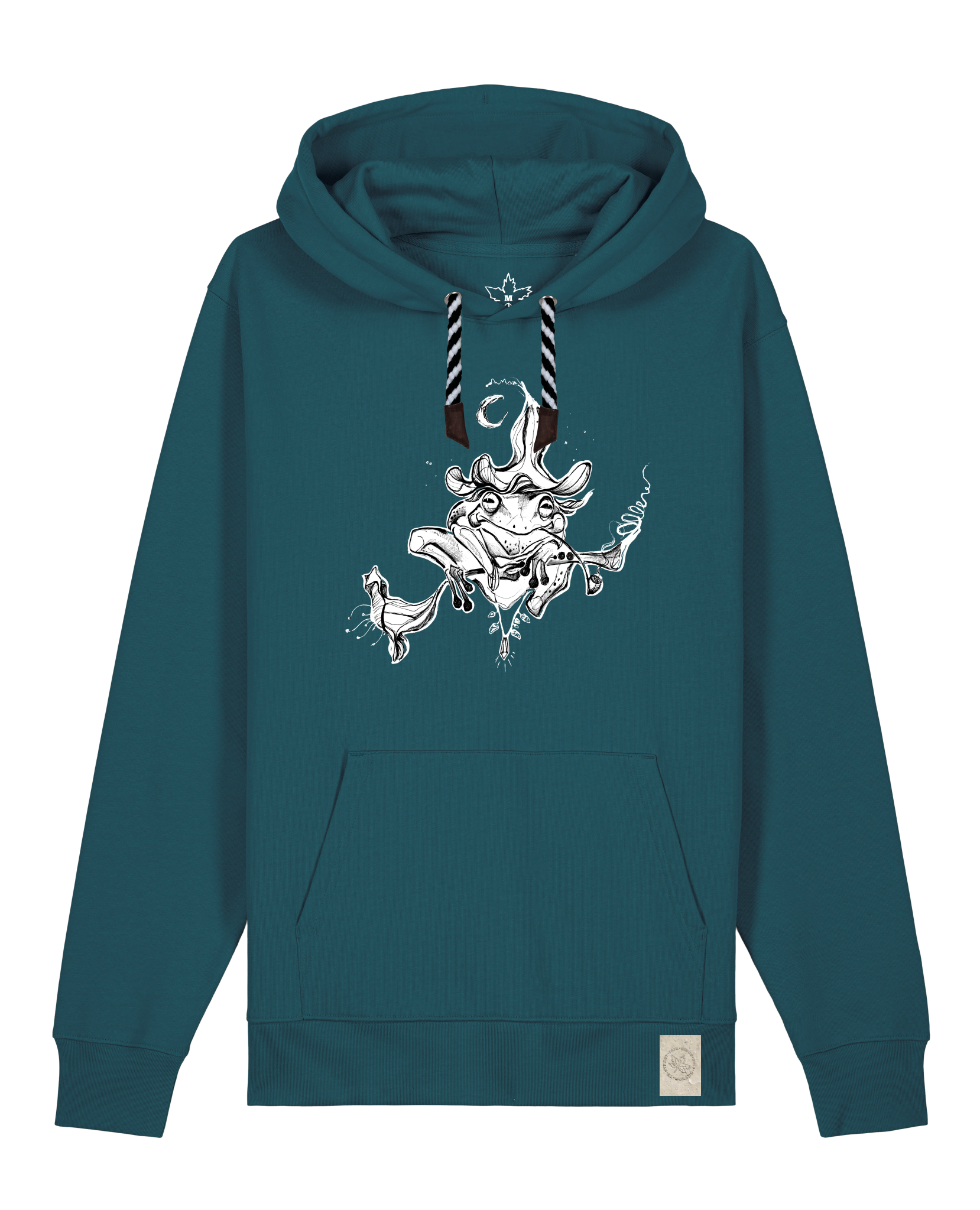 bio-unisex-medium fit-hoodie-zauberfrosch-stsu177-nordmanntanne-sw kordel-front