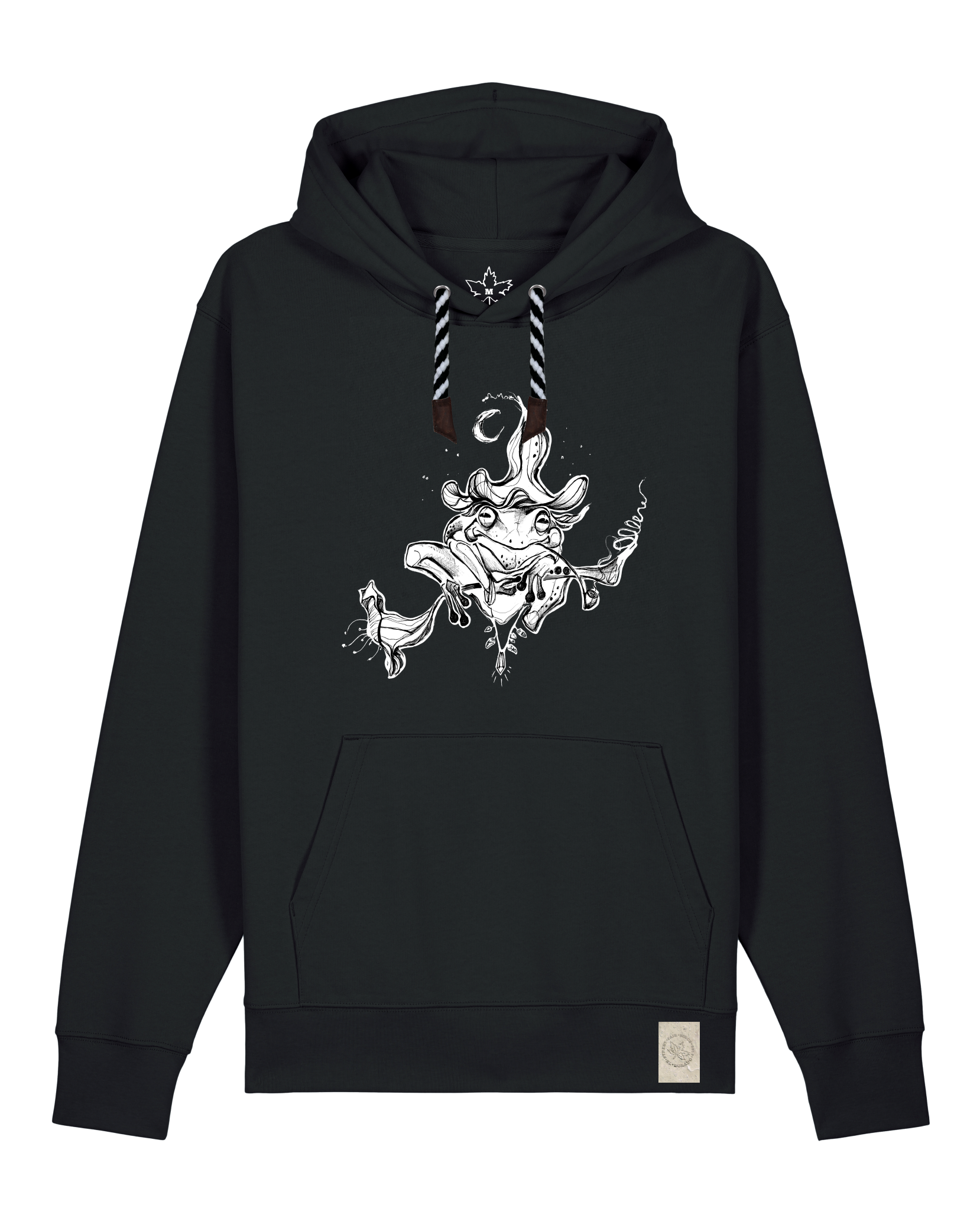 bio-unisex-medium fit-hoodie-zauberfrosch-stsu177-schwarz-sw kordel-front