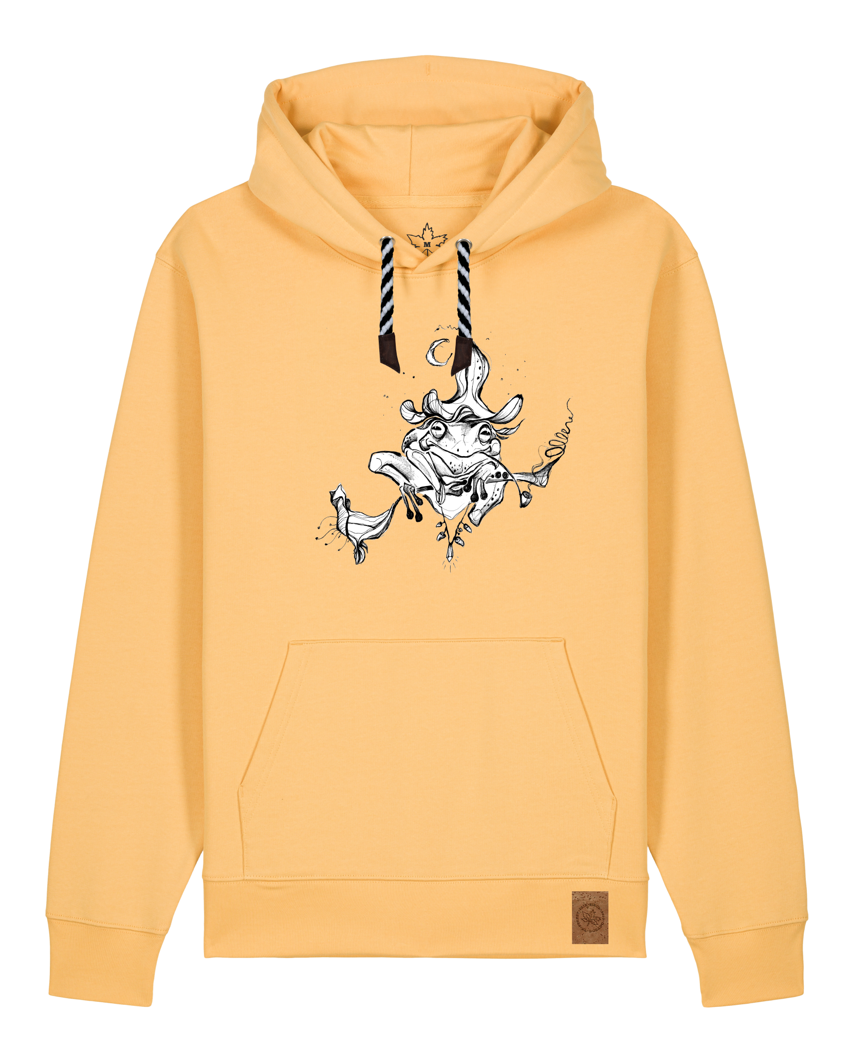 bio-unisex-medium fit-hoodie-zauberfrosch-stsu177-senfkorn-sw kordel-front