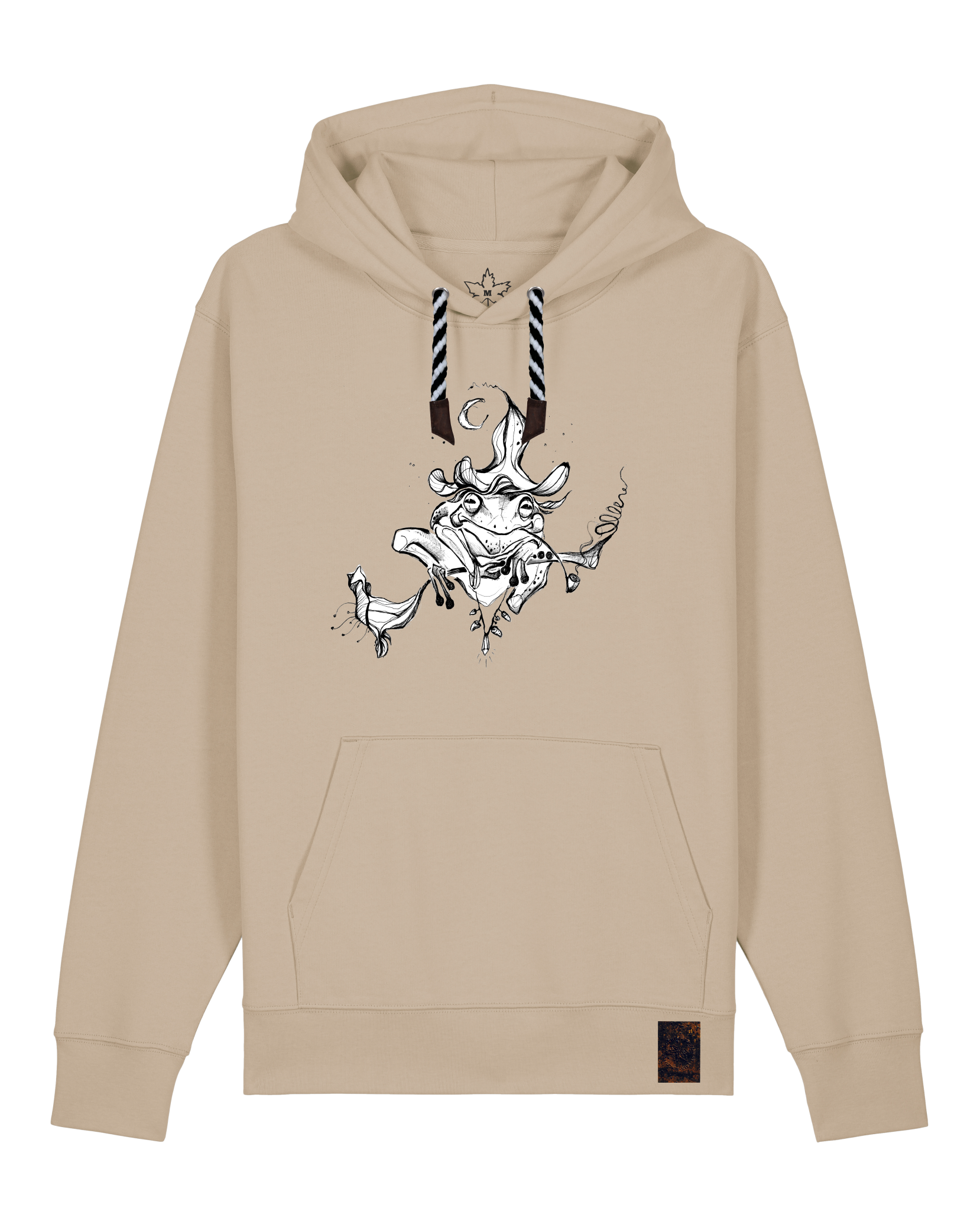 bio-unisex-medium fit-hoodie-zauberfrosch-stsu177-treibsand-sw kordel-front