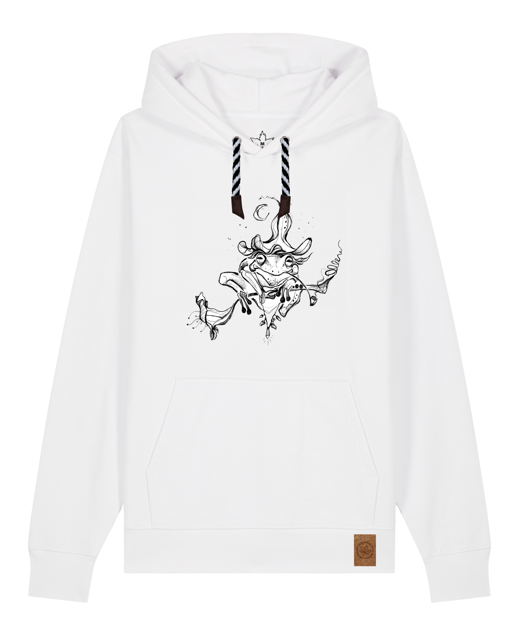 bio-unisex-medium fit-hoodie-zauberfrosch-stsu177-weiß-sw kordel-front