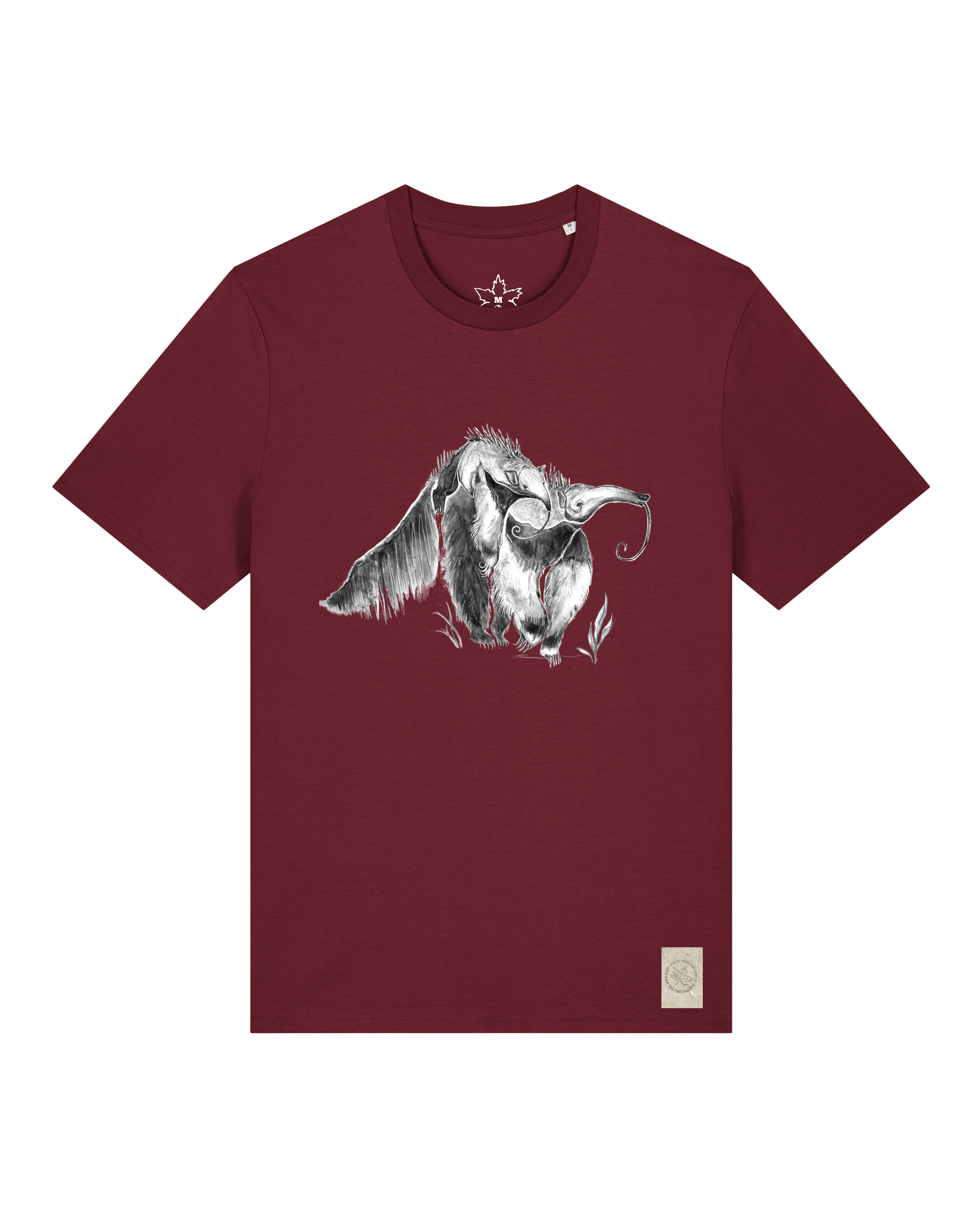 bio-unisex-medium fit-tshirt-ameisenbär-sttu169-burgunder rot-front