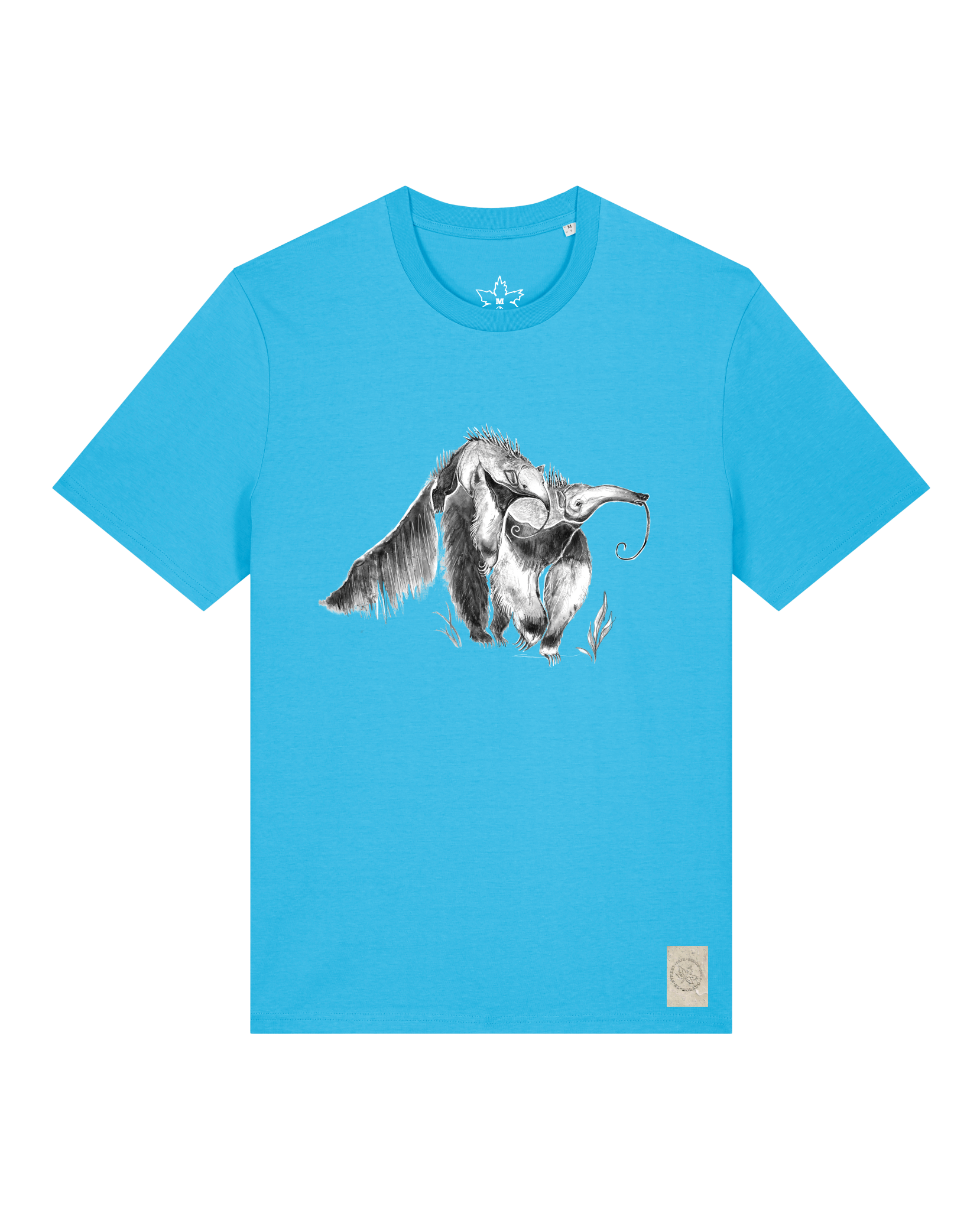 bio-unisex-medium fit-tshirt-ameisenbär-sttu169-wasserblau-front