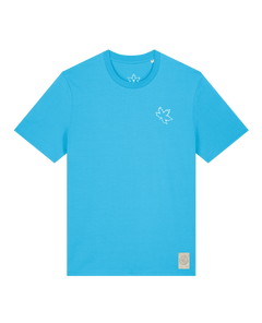 bio-unisex-medium fit-tshirt-be like flowers (backprint)-sttu169-wasserblau-front