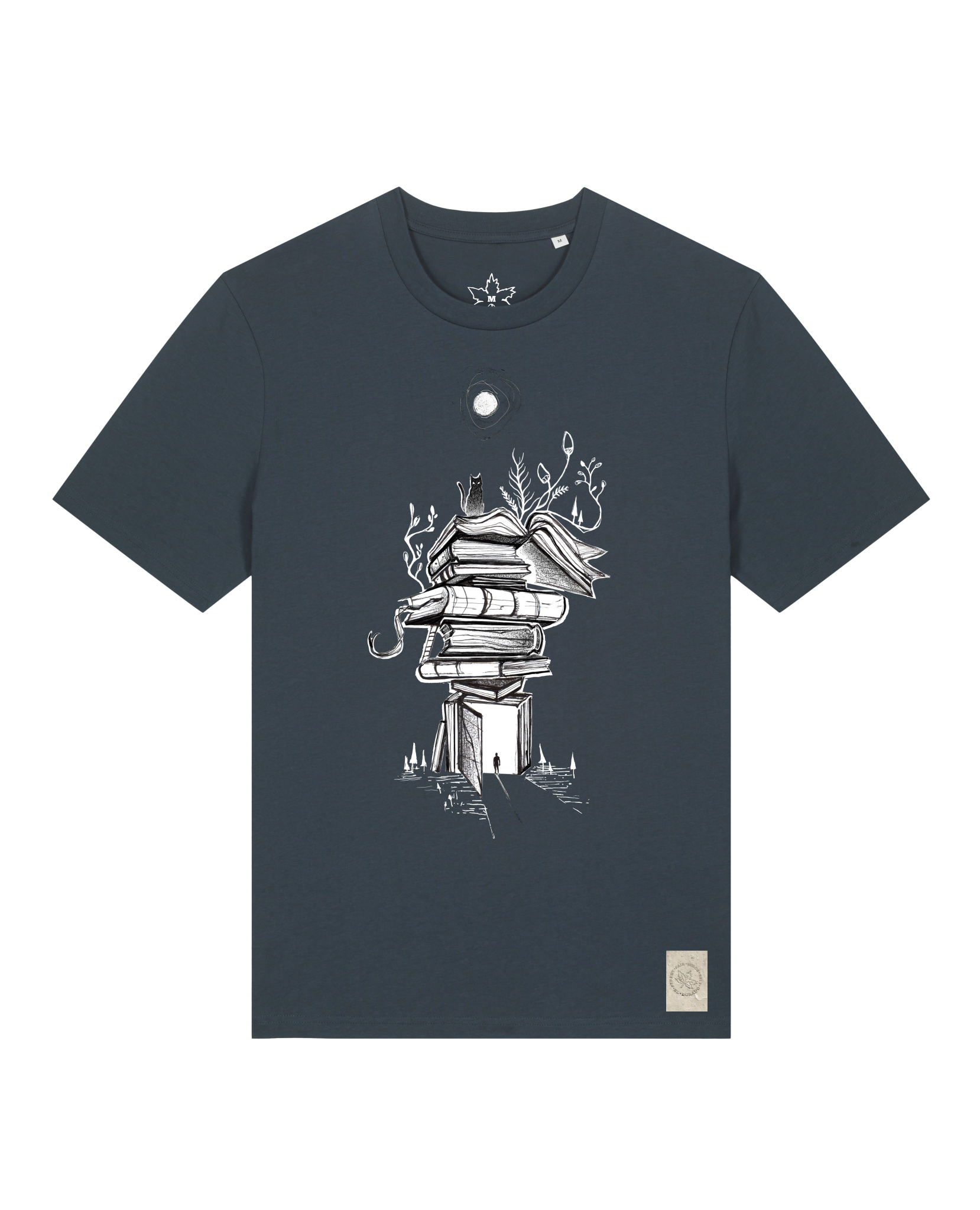 bio-unisex-medium fit-tshirt-bücherkatze-sttu169-blaubeernacht-front