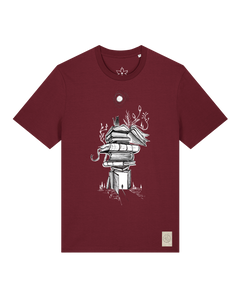 bio-unisex-medium fit-tshirt-bücherkatze-sttu169-burgunder rot-front