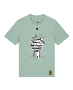 bio-unisex-medium fit-tshirt-bücherkatze-sttu169-eukalyptus-front
