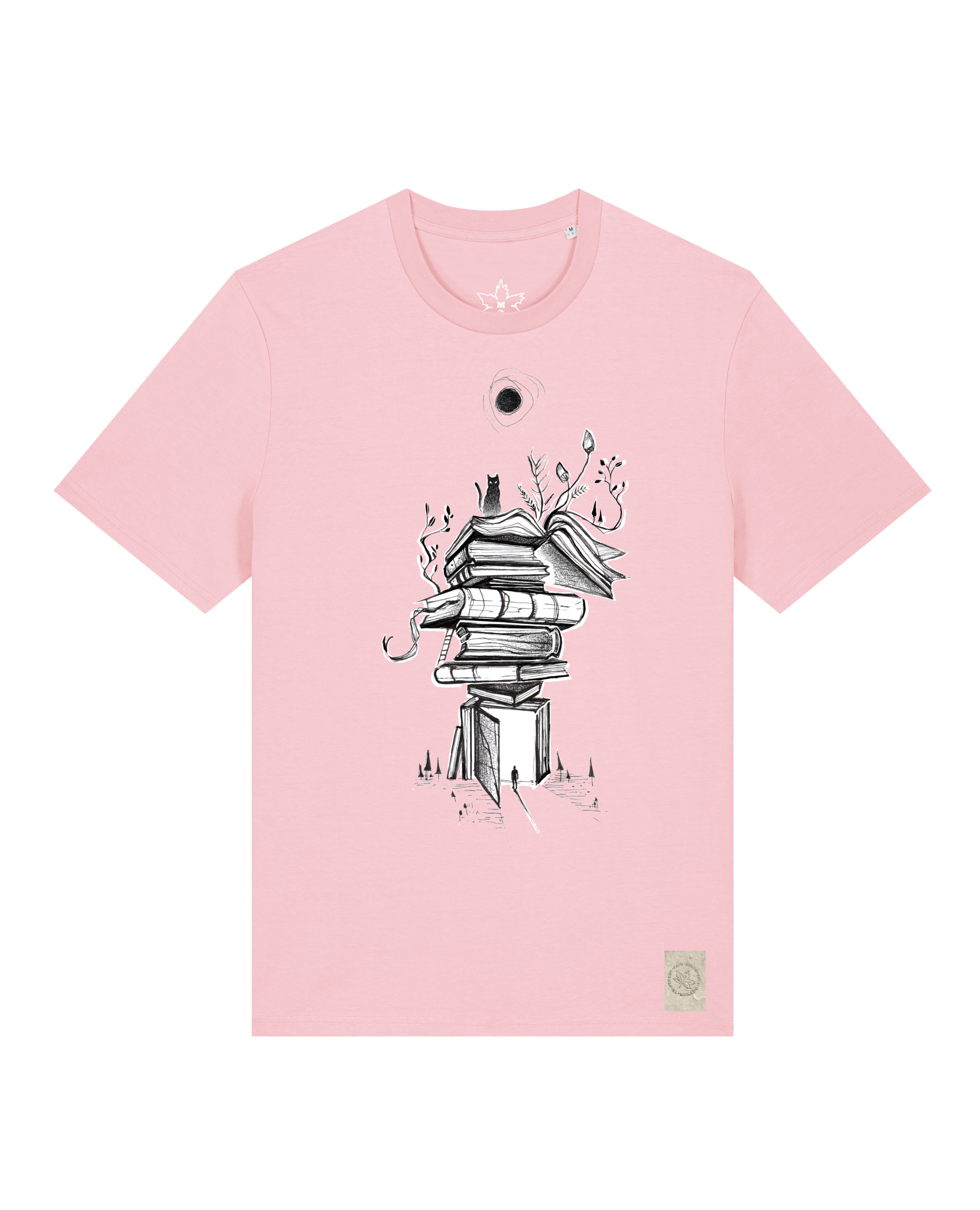 bio-unisex-medium fit-tshirt-bücherkatze-sttu169-flamingo-front