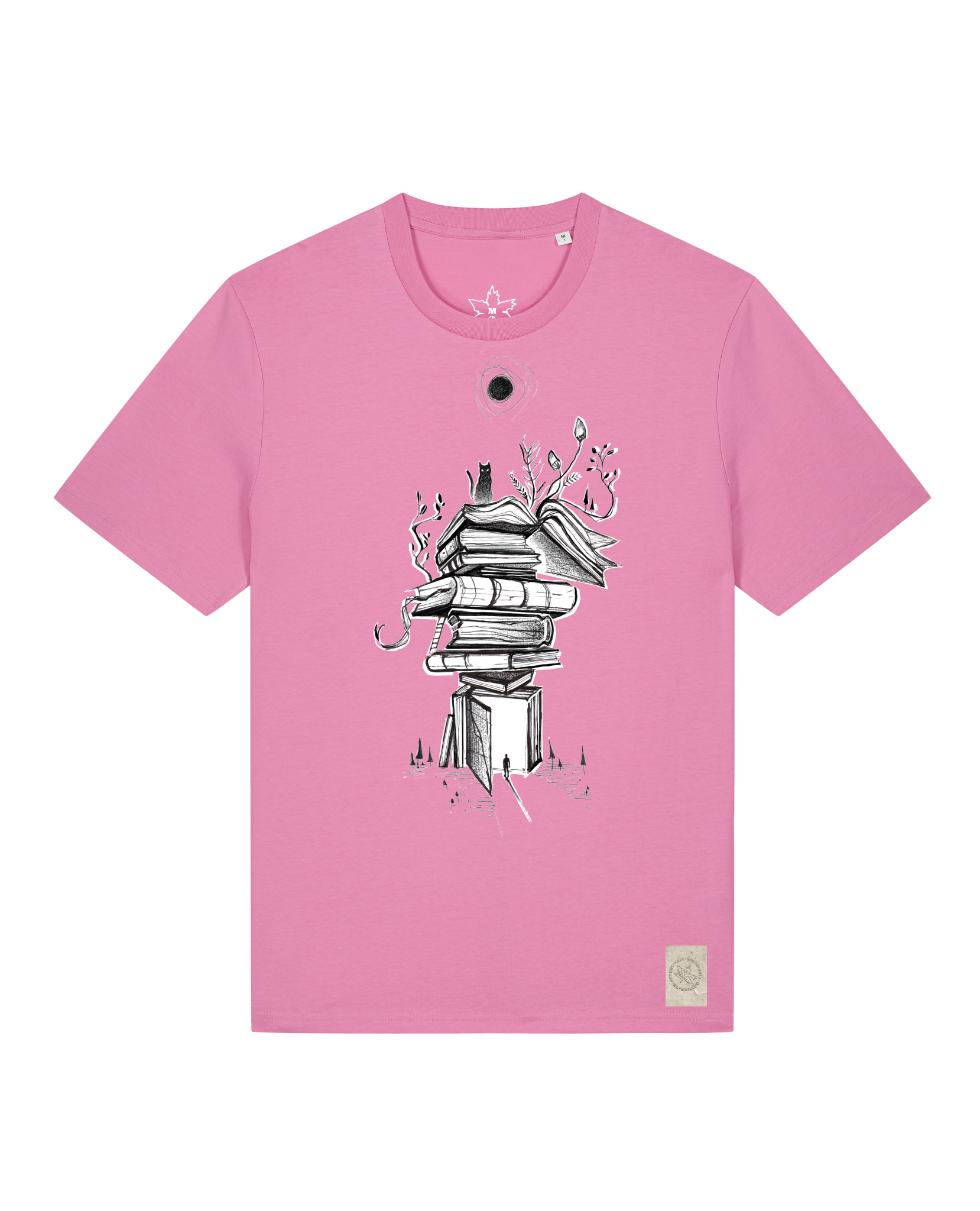 bio-unisex-medium fit-tshirt-bücherkatze-sttu169-kaugummi-front