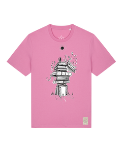 bio-unisex-medium fit-tshirt-bücherkatze-sttu169-kaugummi-front