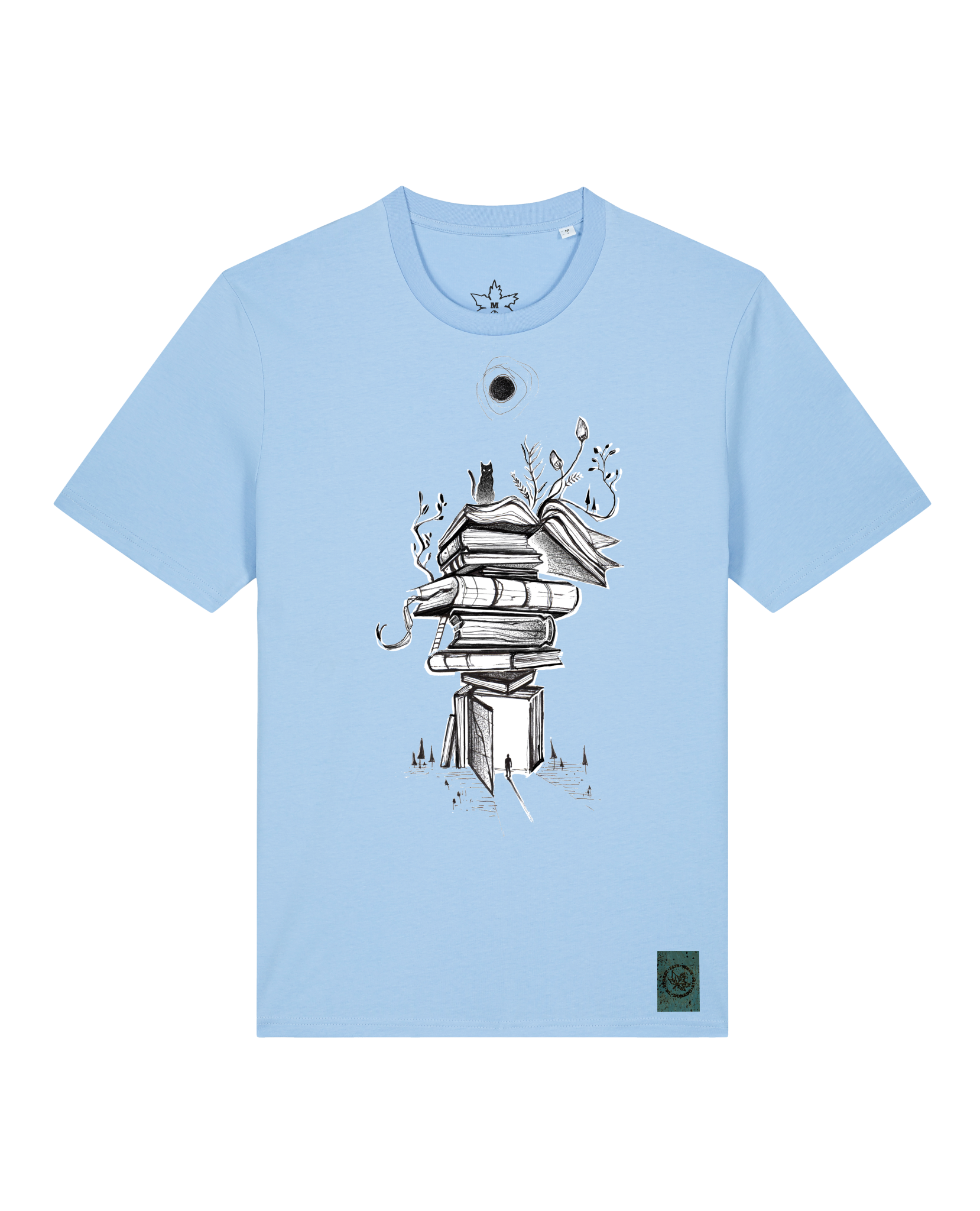 bio-unisex-medium fit-tshirt-bücherkatze-sttu169-lagune-front