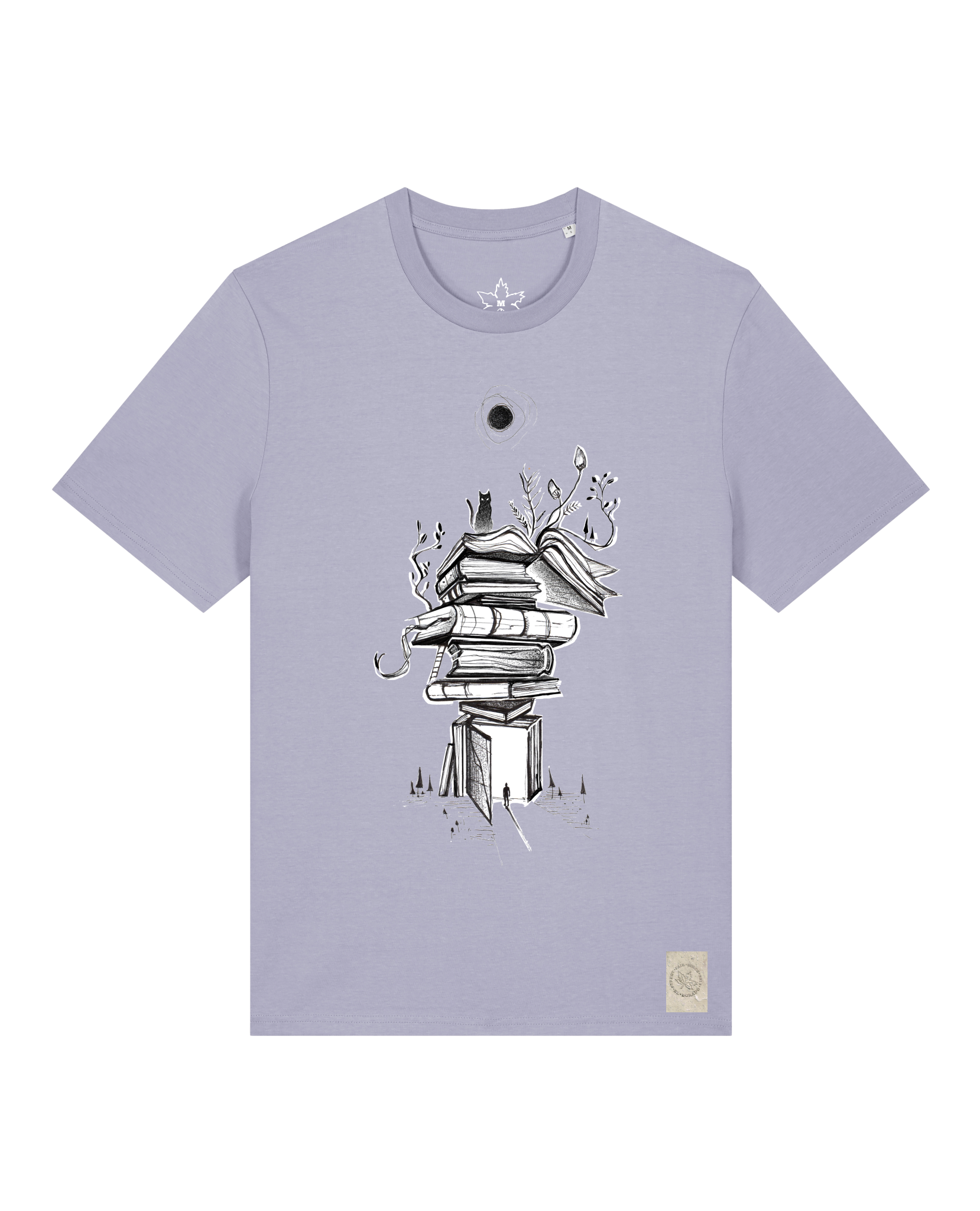 bio-unisex-medium fit-tshirt-bücherkatze-sttu169-lavender-front