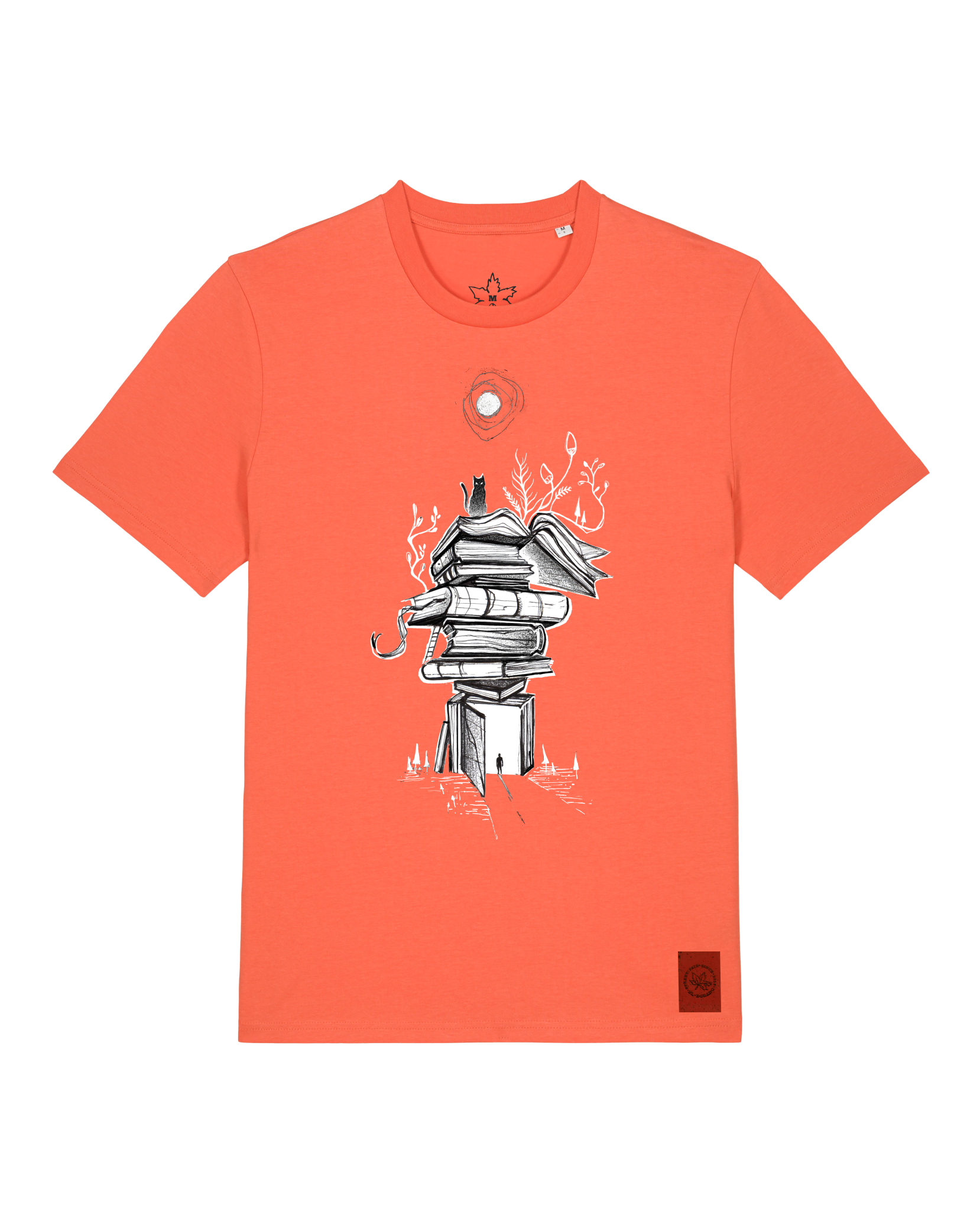 bio-unisex-medium fit-tshirt-bücherkatze-sttu169-mandarine-front