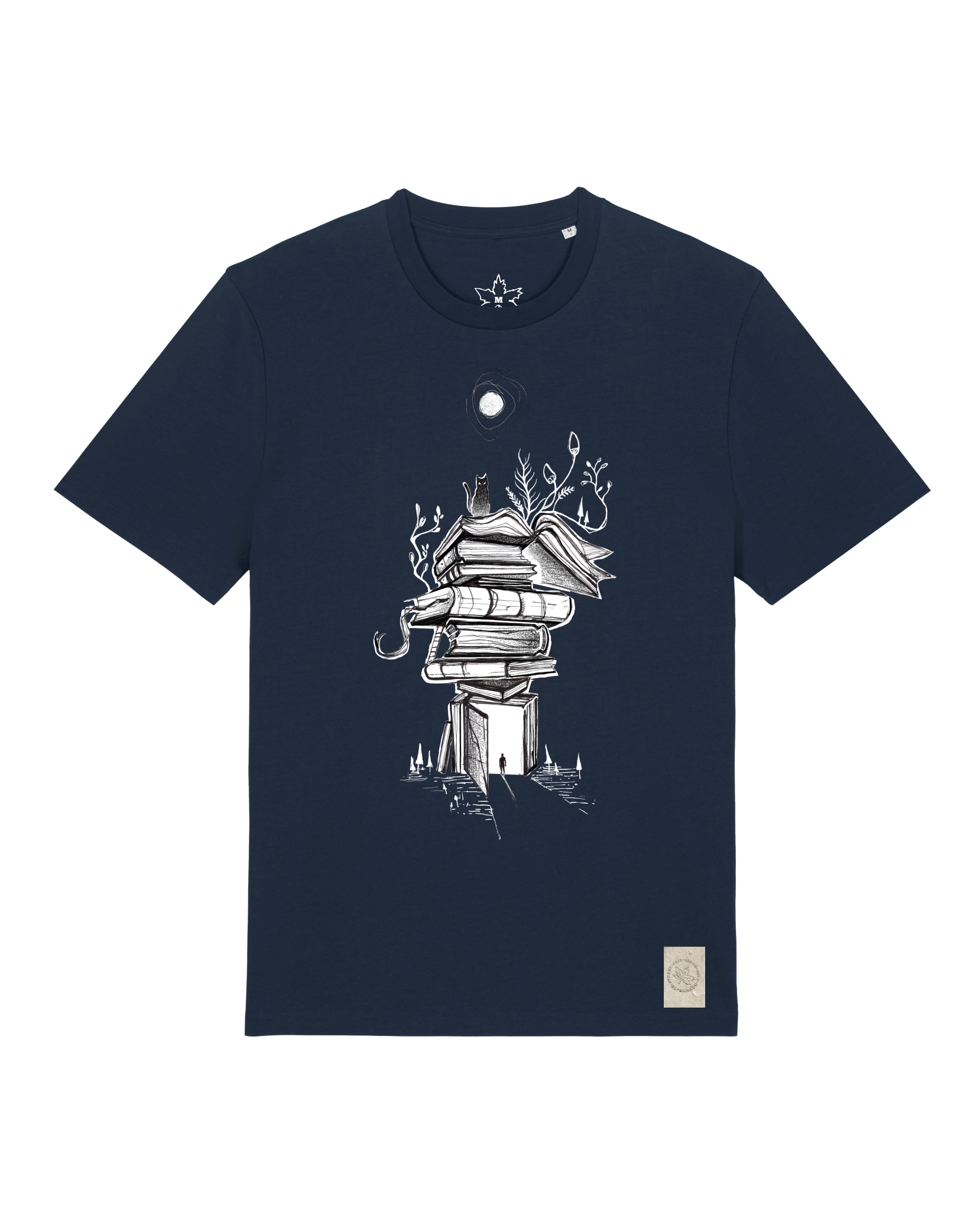 bio-unisex-medium fit-tshirt-bücherkatze-sttu169-marine-front