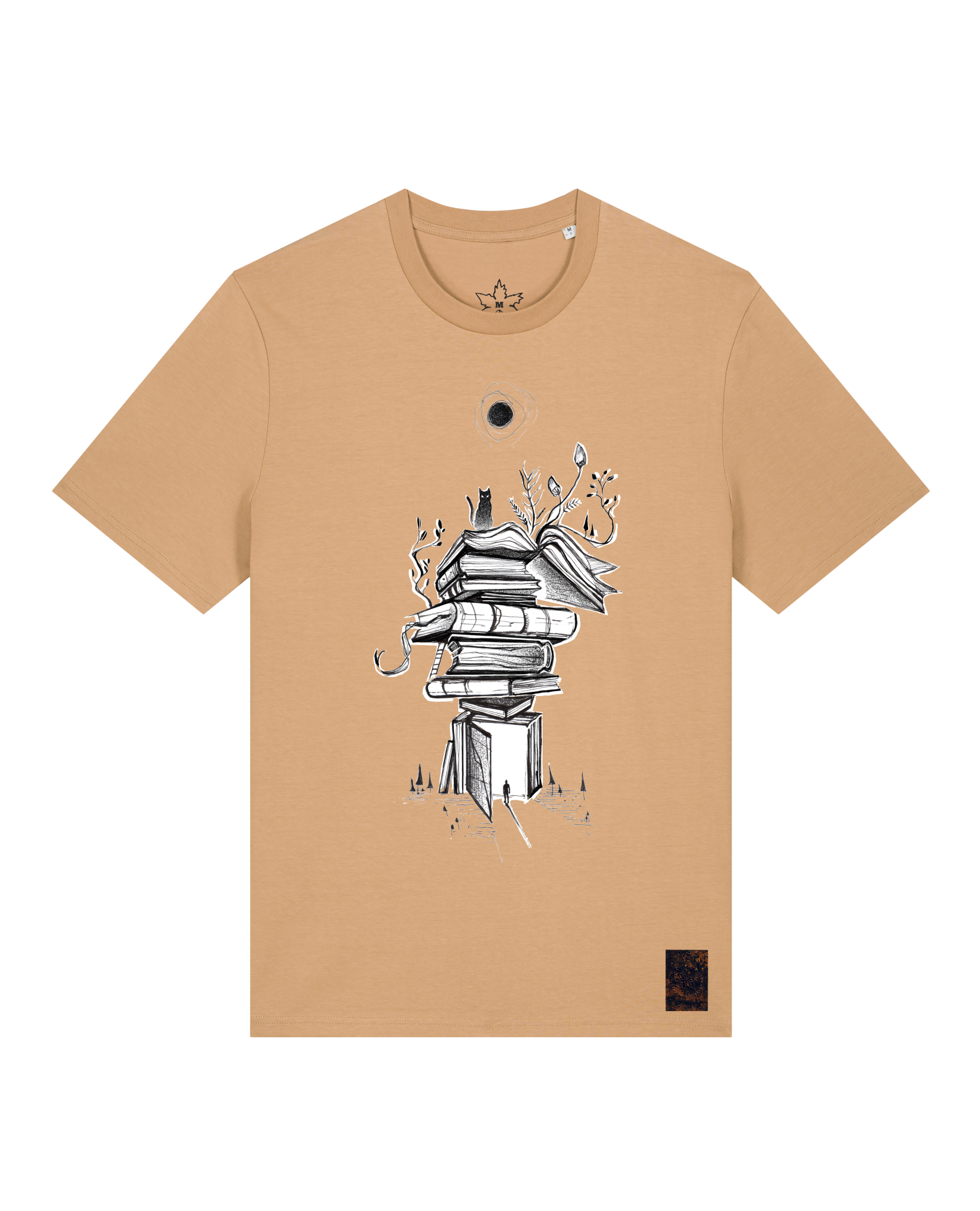 bio-unisex-medium fit-tshirt-bücherkatze-sttu169-meersand-front