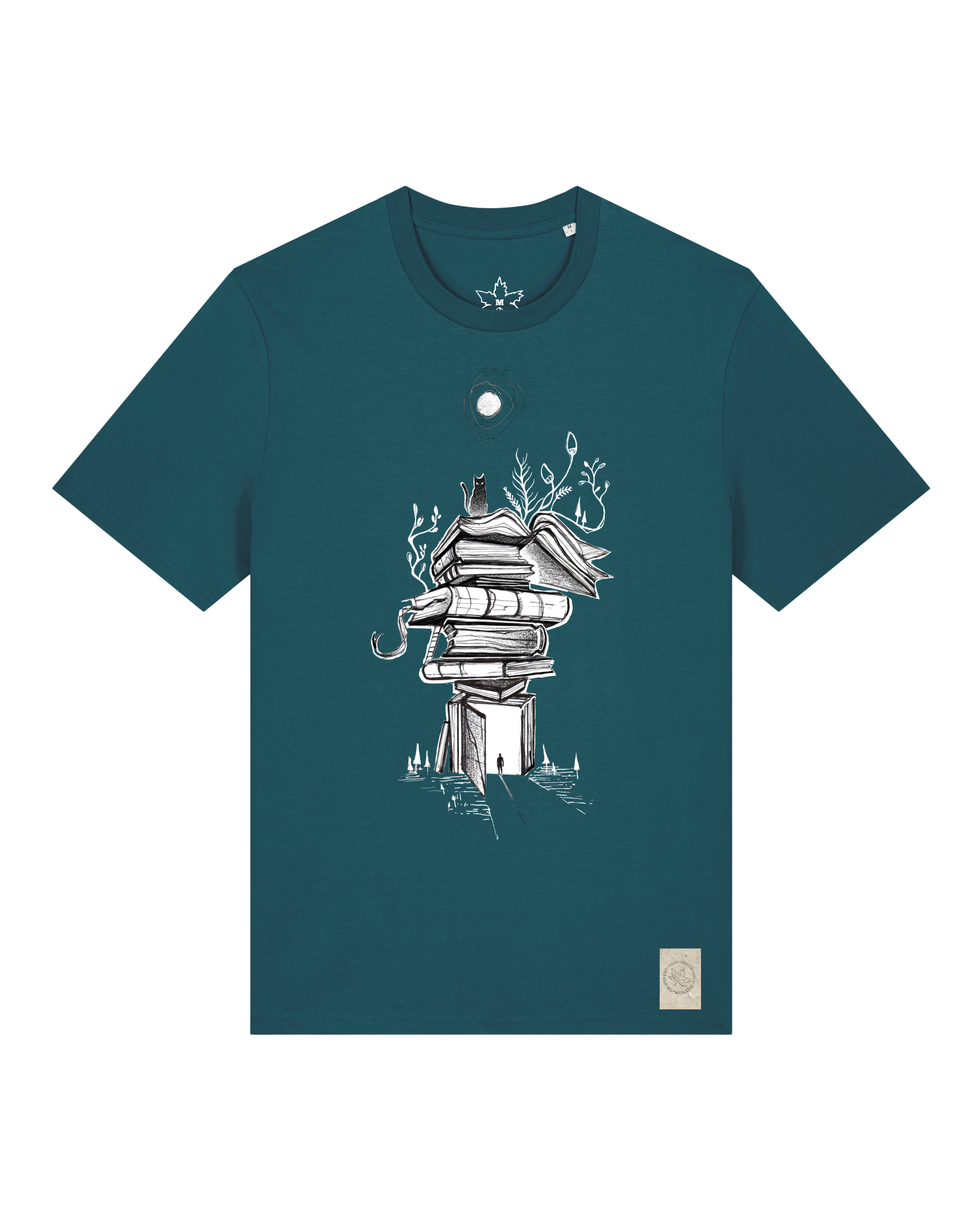 bio-unisex-medium fit-tshirt-bücherkatze-sttu169-nordmanntanne-front