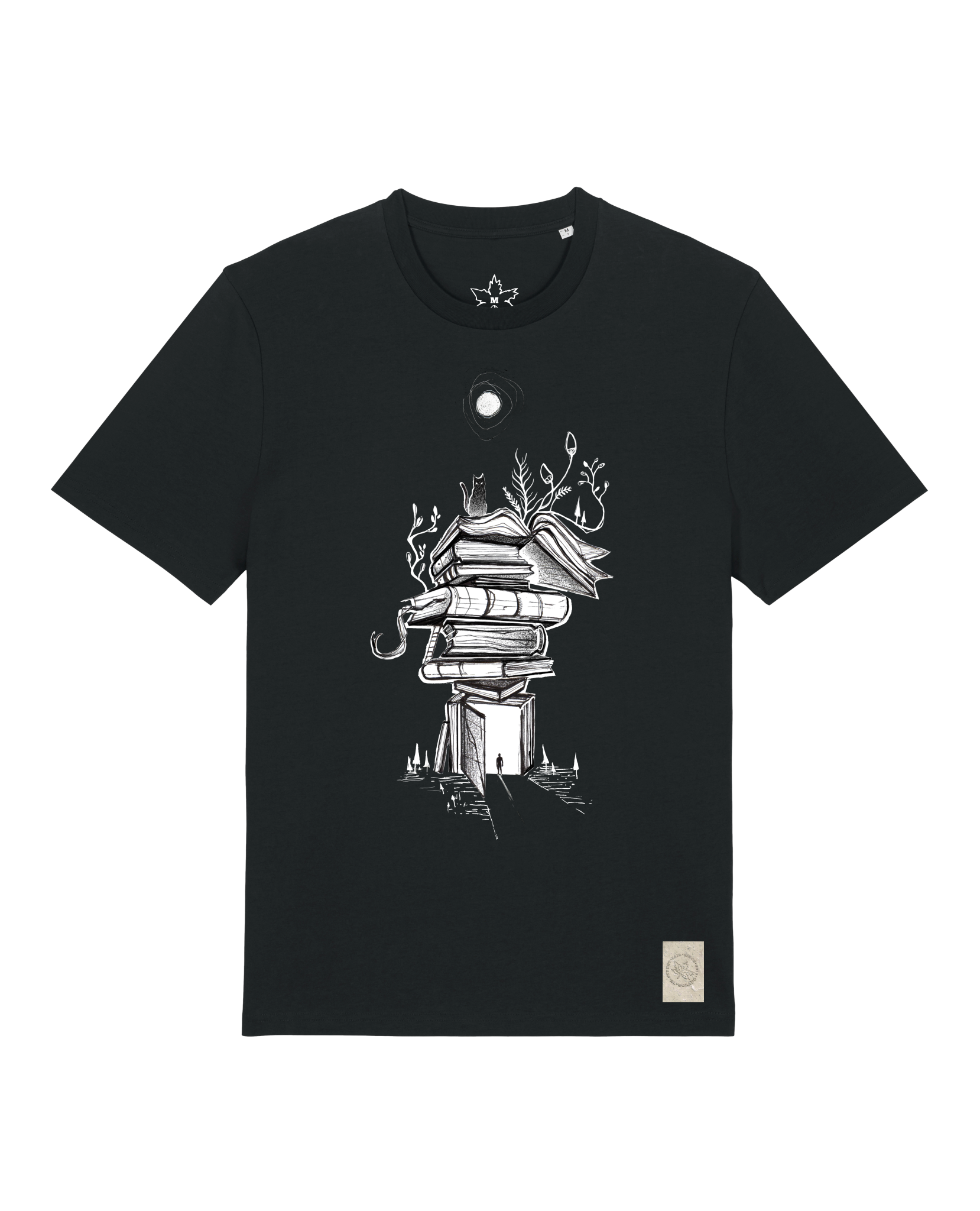 bio-unisex-medium fit-tshirt-bücherkatze-sttu169-schwarz-front