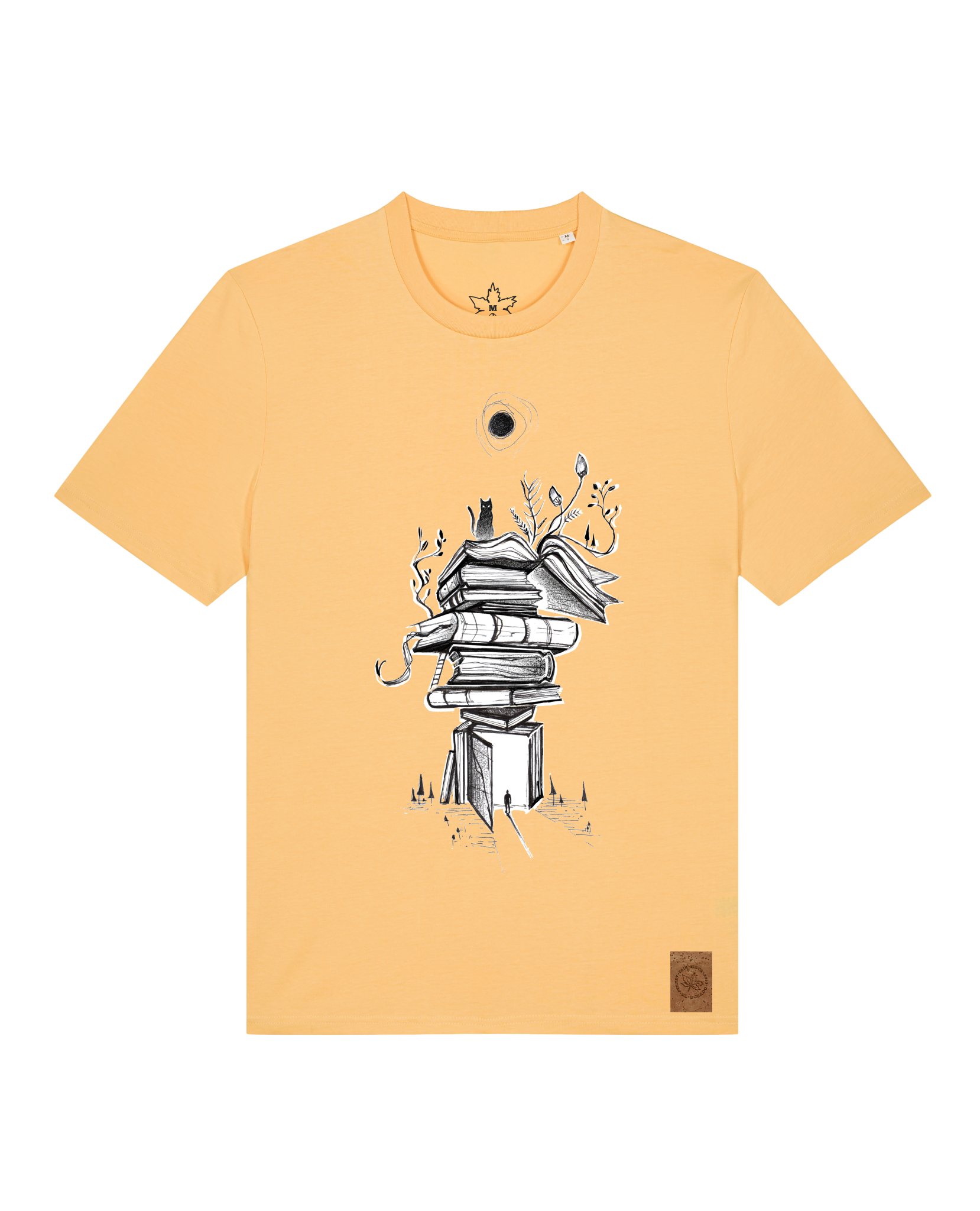 bio-unisex-medium fit-tshirt-bücherkatze-sttu169-senfkorn-front