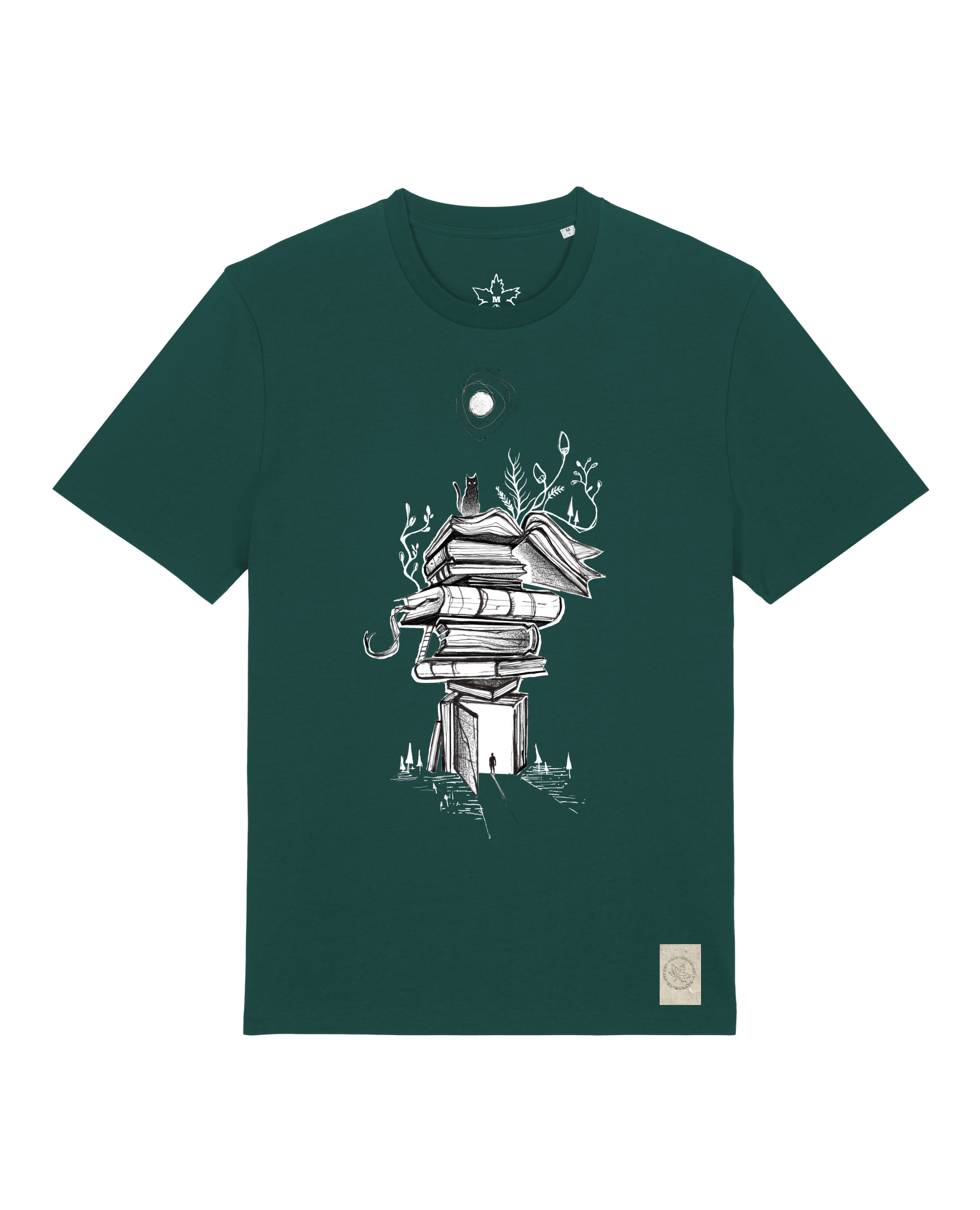 bio-unisex-medium fit-tshirt-bücherkatze-sttu169-spirulina-front