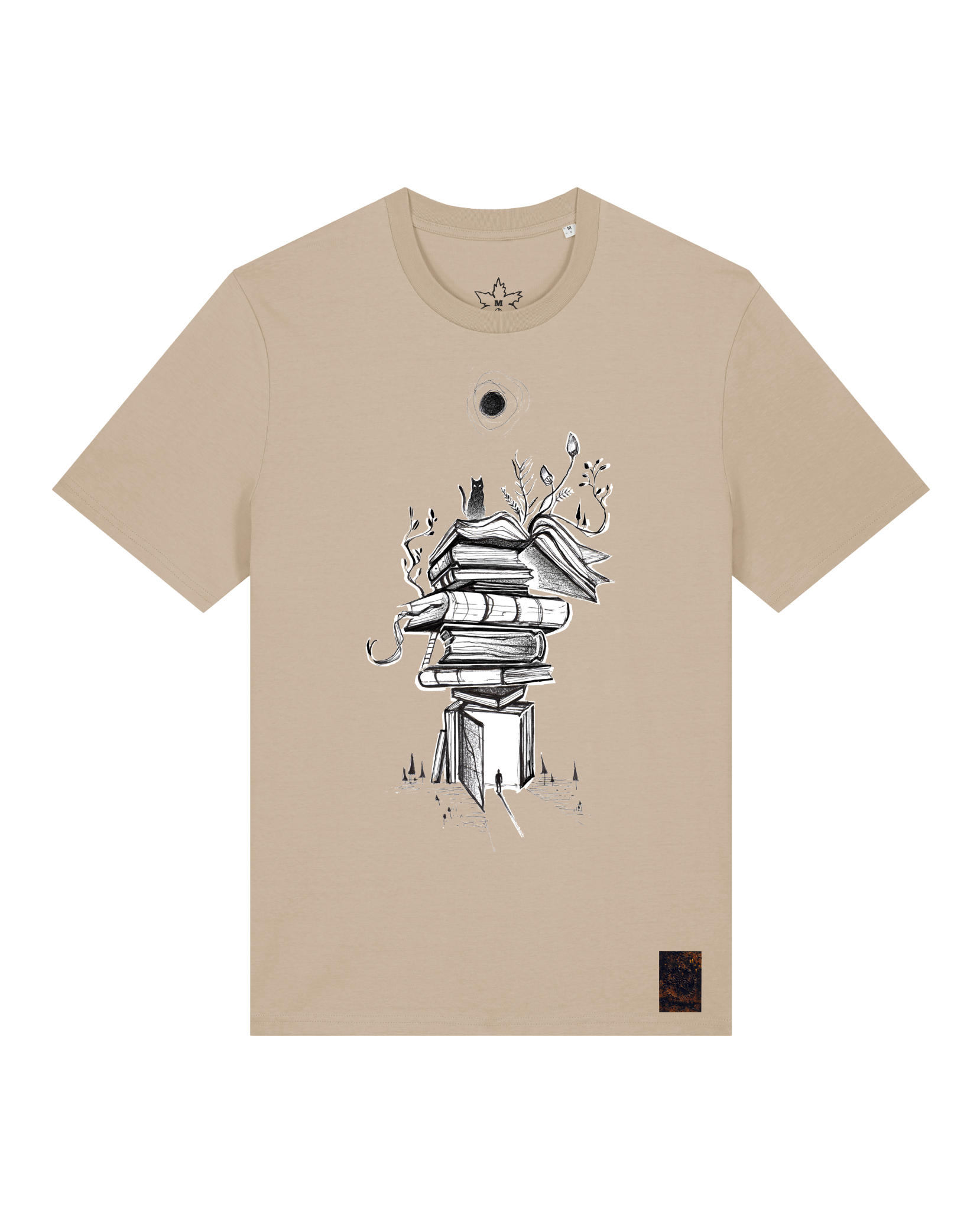 bio-unisex-medium fit-tshirt-bücherkatze-sttu169-treibsand-front