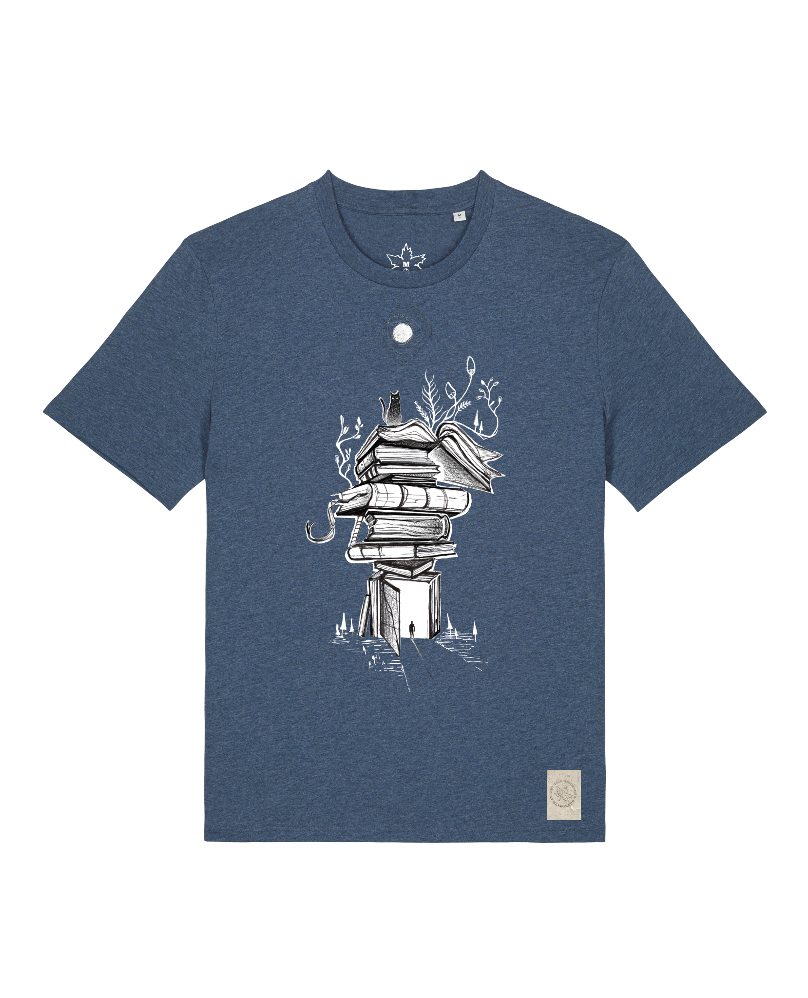 bio-unisex-medium fit-tshirt-bücherkatze-sttu169-walblau-front