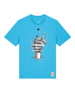 bio-unisex-medium fit-tshirt-bücherkatze-sttu169-wasserblau-front