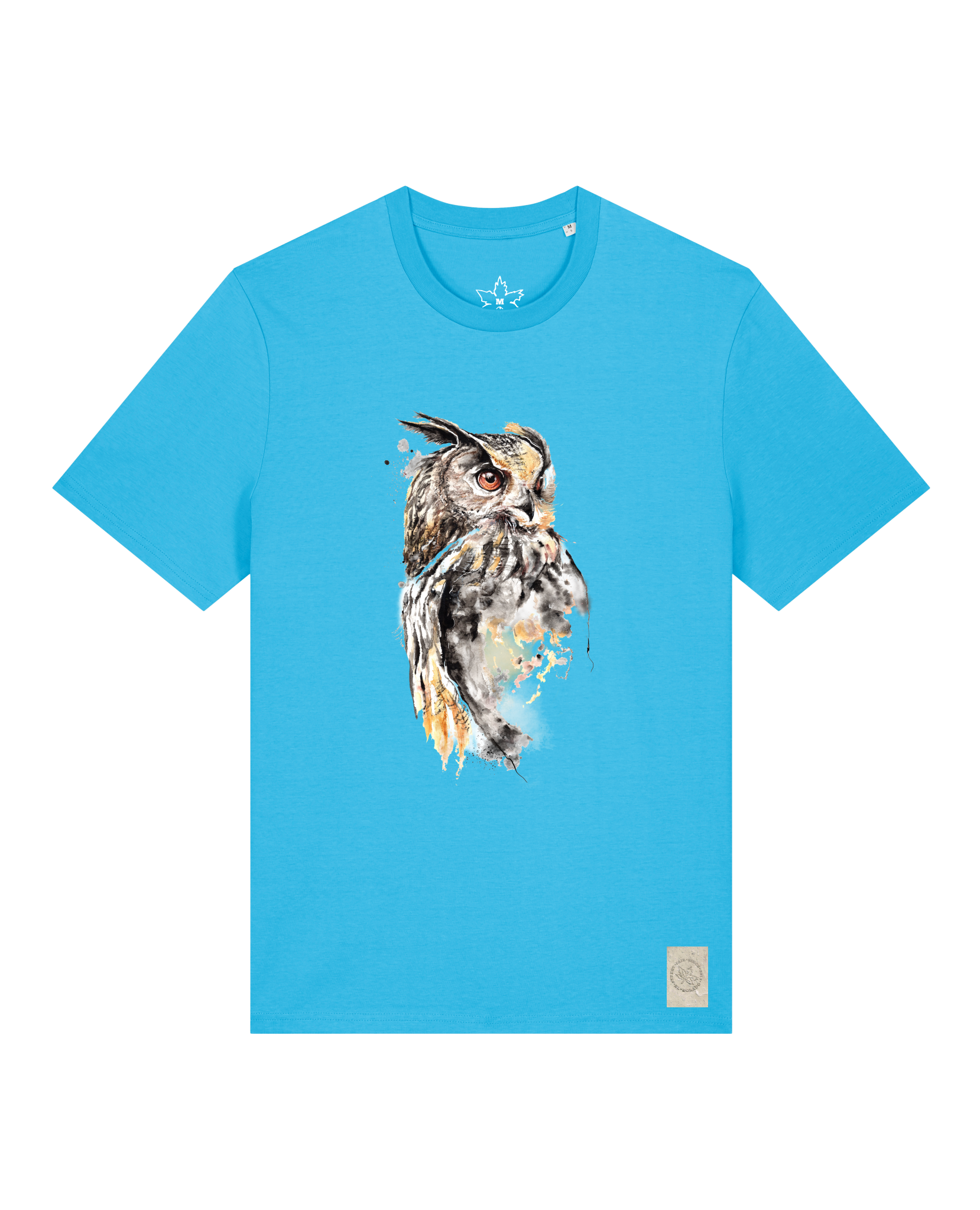 bio-unisex-medium fit-tshirt-eule-sttu169-wasserblau-front