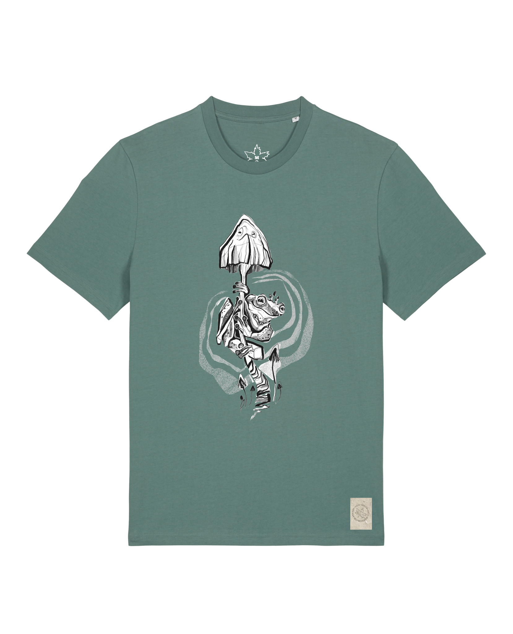 bio-unisex-medium fit-tshirt-frosch auf pilz-sttu169-blautanne-front