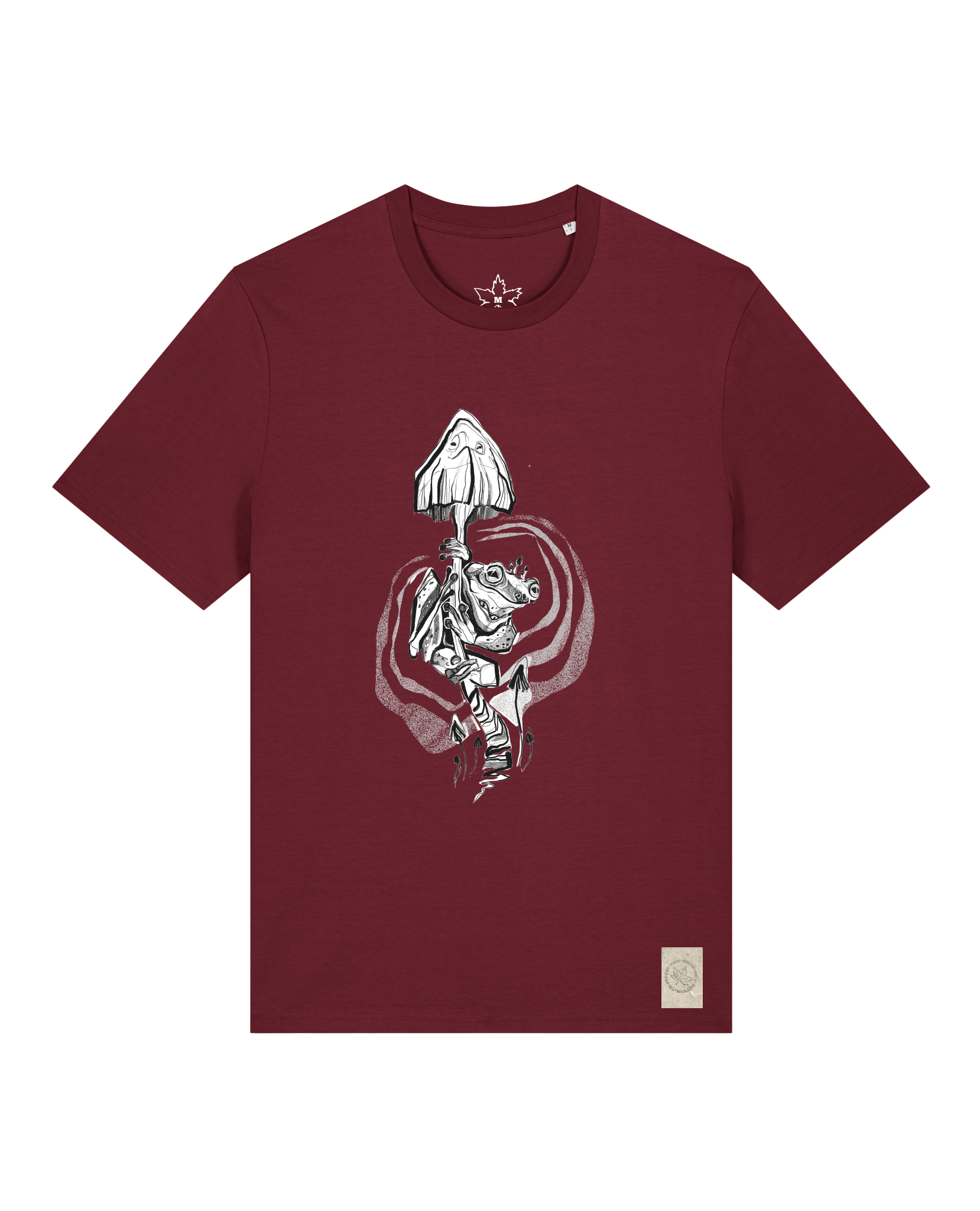 bio-unisex-medium fit-tshirt-frosch auf pilz-sttu169-burgunder rot-front