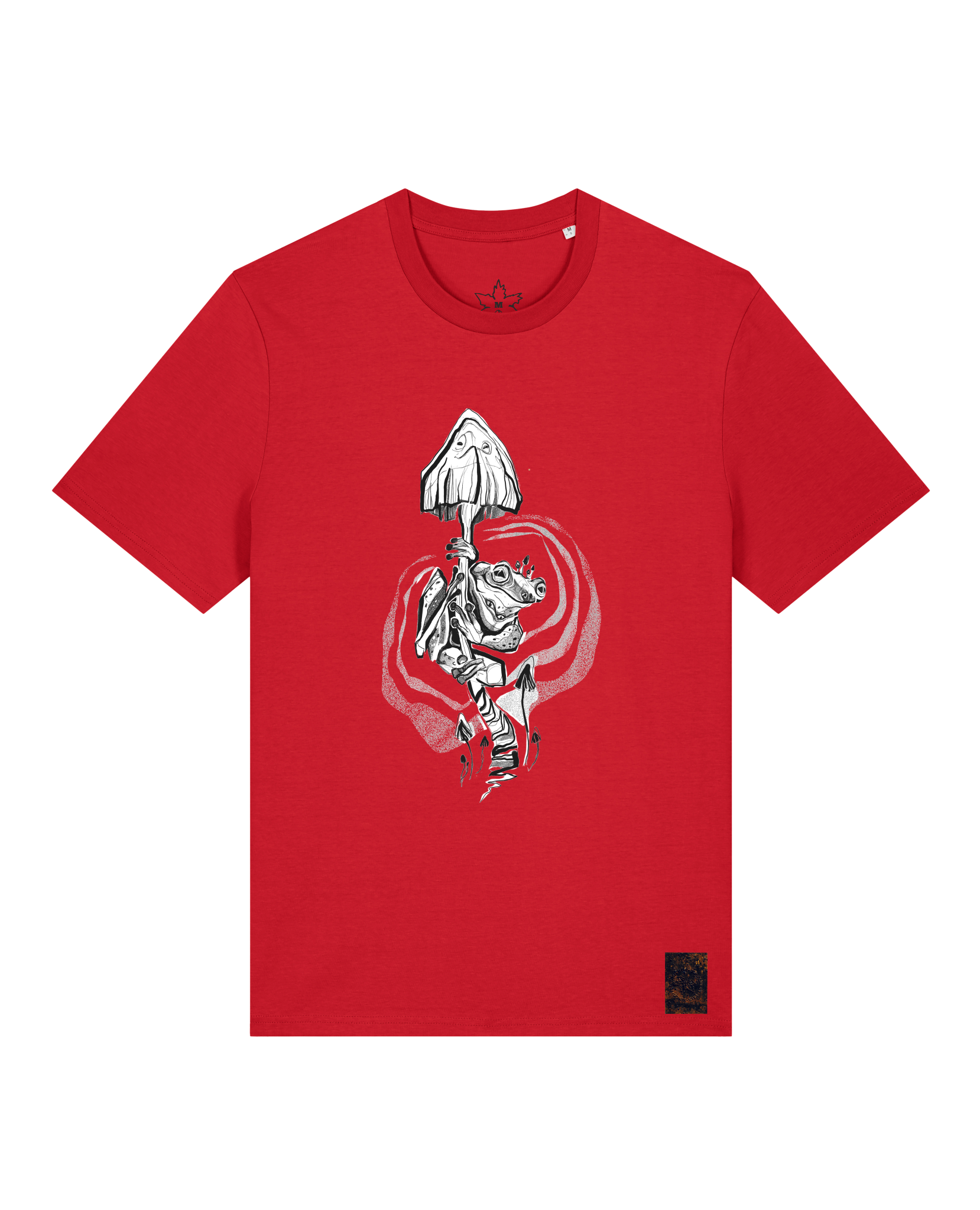 bio-unisex-medium fit-tshirt-frosch auf pilz-sttu169-erdbeere-front