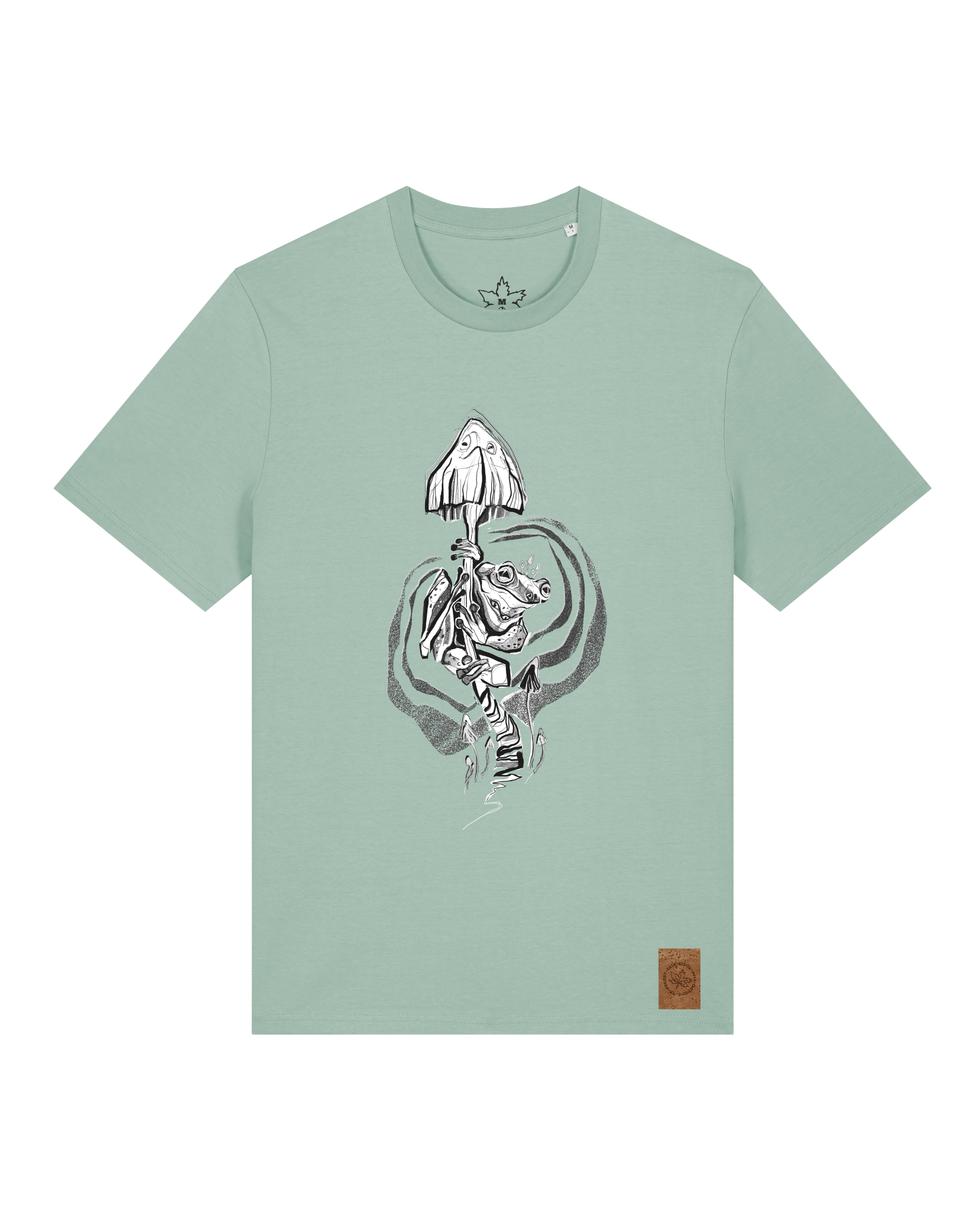 bio-unisex-medium fit-tshirt-frosch auf pilz-sttu169-eukalyptus-front