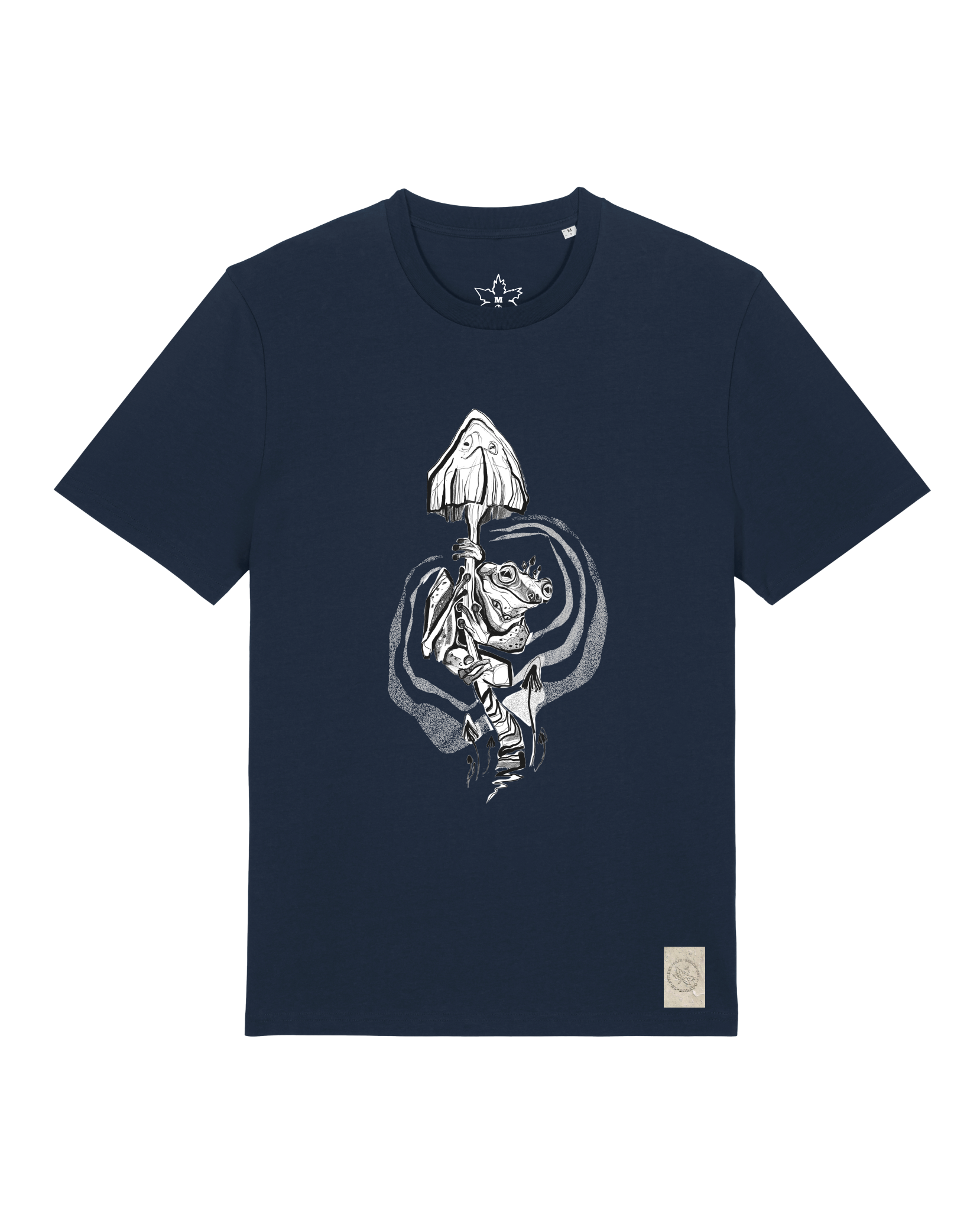 bio-unisex-medium fit-tshirt-frosch auf pilz-sttu169-marine-front