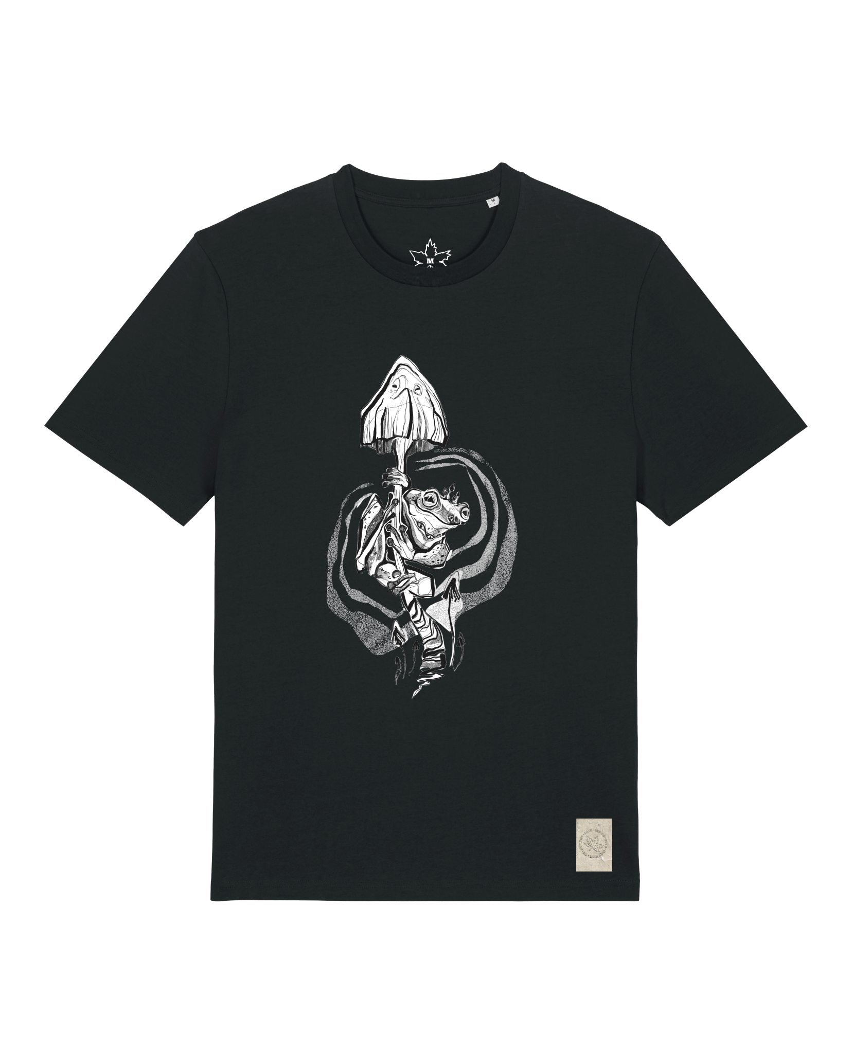 bio-unisex-medium fit-tshirt-frosch auf pilz-sttu169-schwarz-front