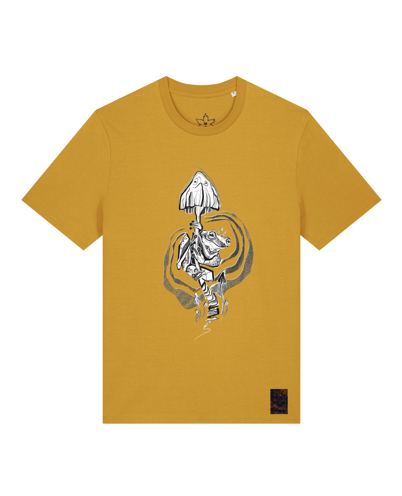 bio-unisex-medium fit-tshirt-frosch auf pilz-sttu169-senf-front