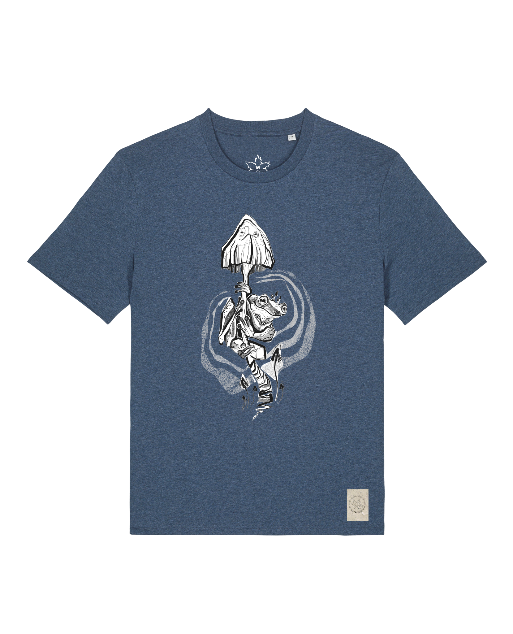 bio-unisex-medium fit-tshirt-frosch auf pilz-sttu169-walblau-front