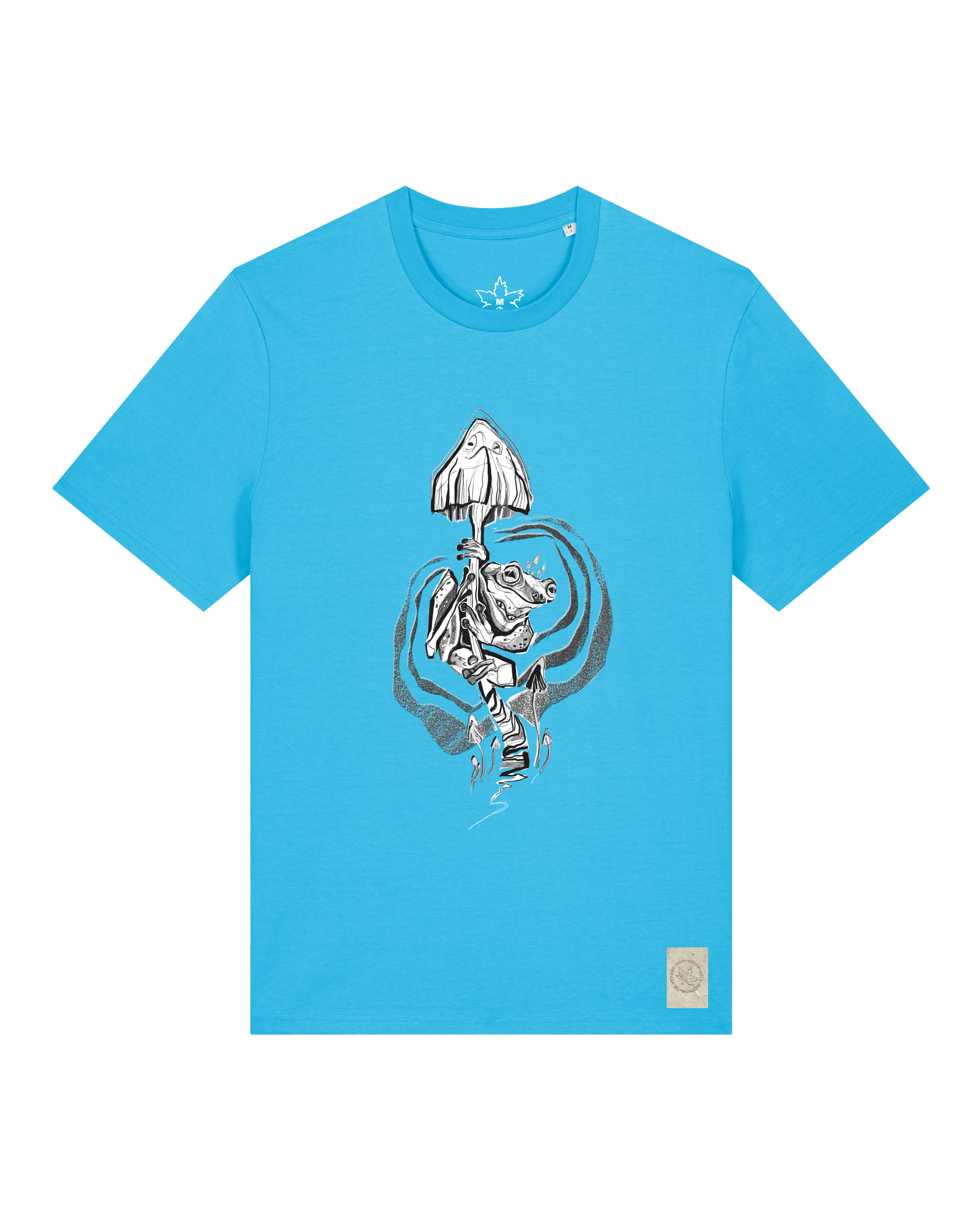 bio-unisex-medium fit-tshirt-frosch auf pilz-sttu169-wasserblau-front