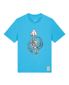 bio-unisex-medium fit-tshirt-frosch auf pilz-sttu169-wasserblau-front